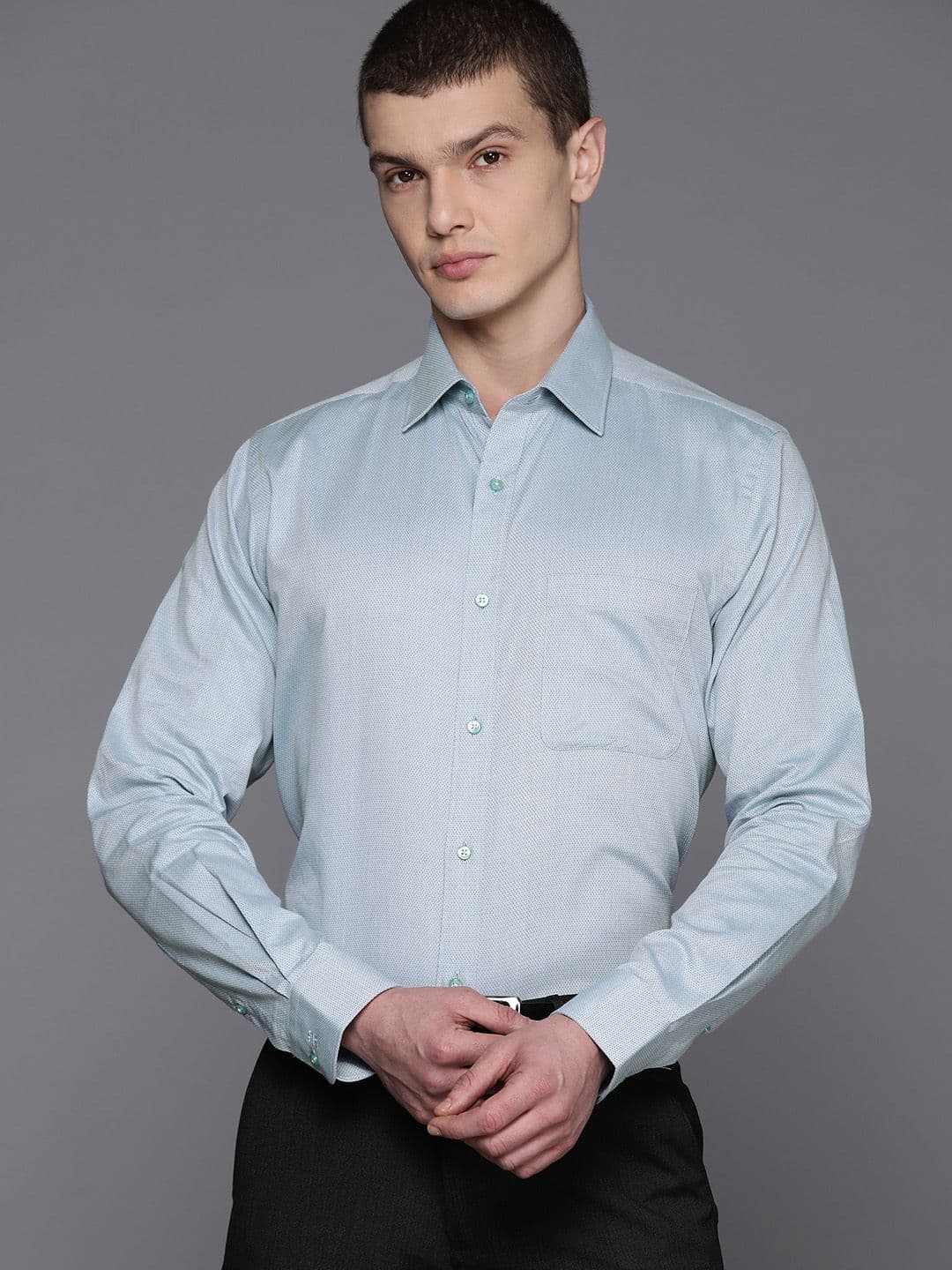 Raymond Pure Cotton Self-Design Slim Fit Formal Shirt - view 1