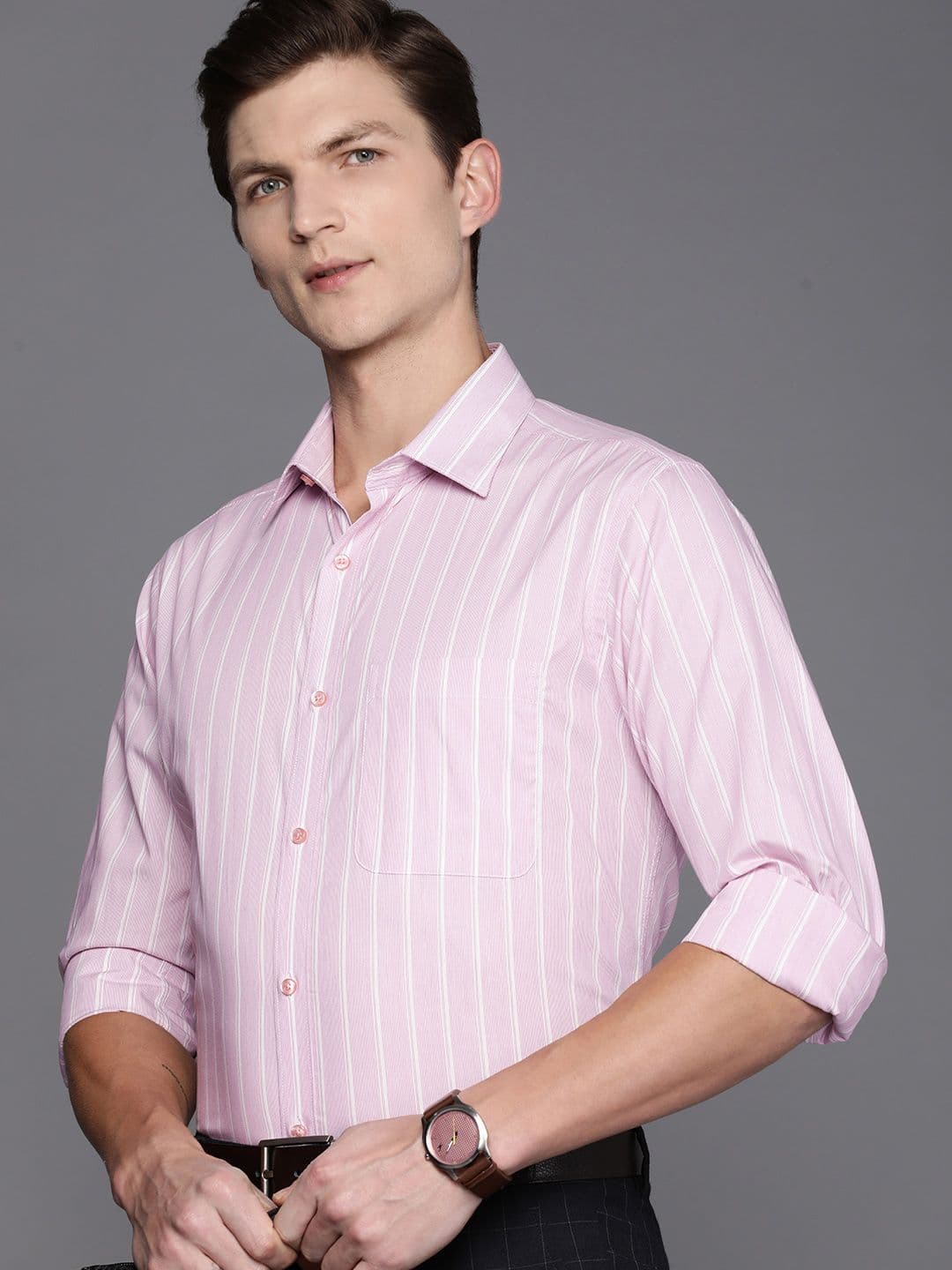 Raymond Men Pure Cotton Slim Fit Striped Formal Shirt - view 1