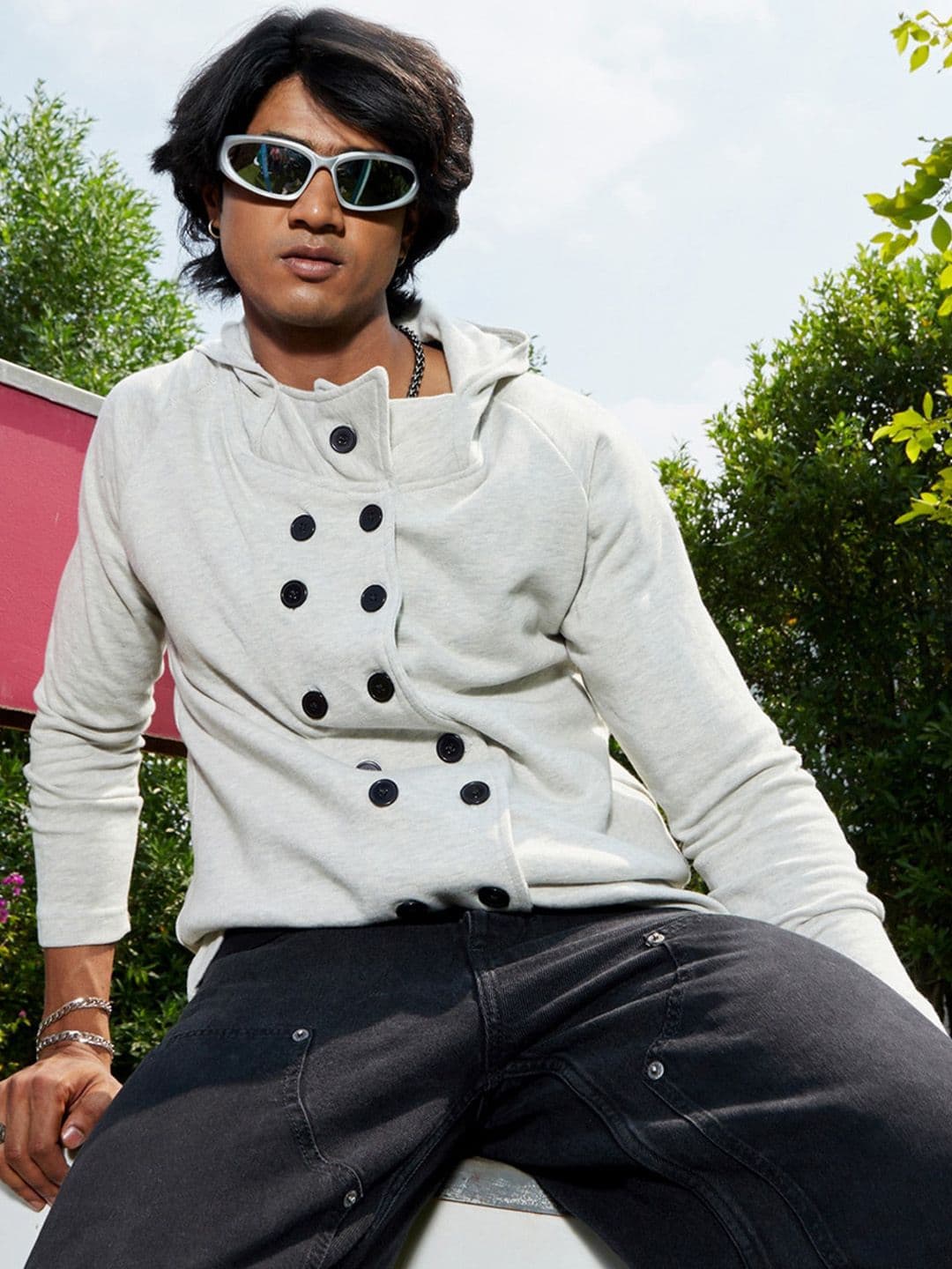 CAHOOT Hooded Windcheater Double-Breasted Cotton Tailored Jacket - view 1