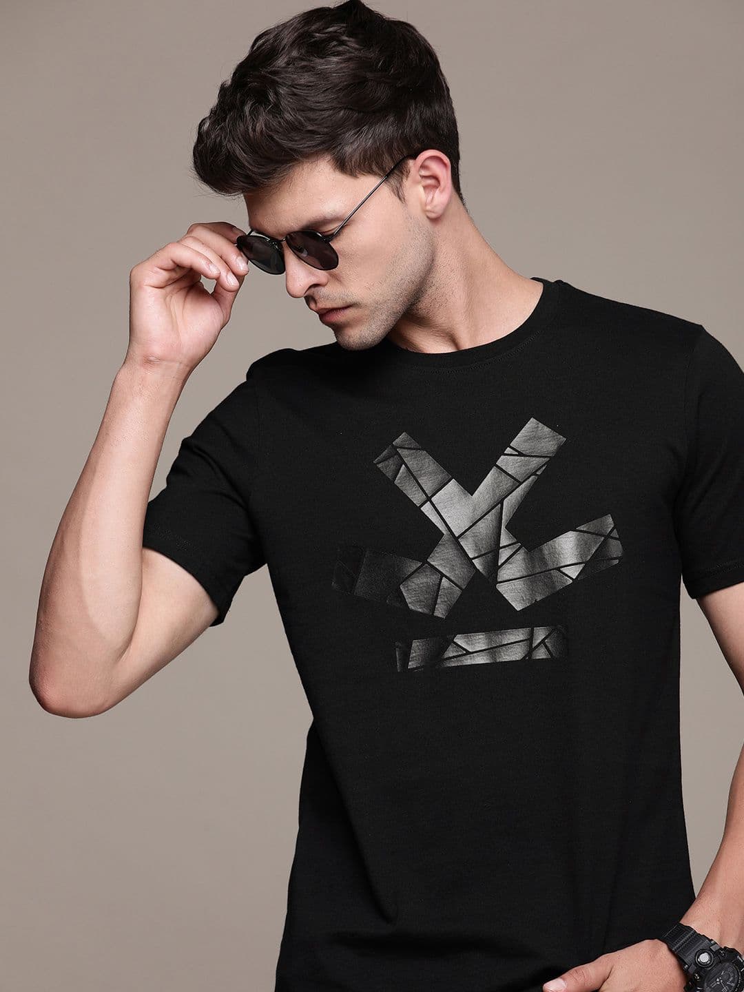 WROGN Cotton Brand Logo Printed Slim Fit Casual T-shirt - view 1