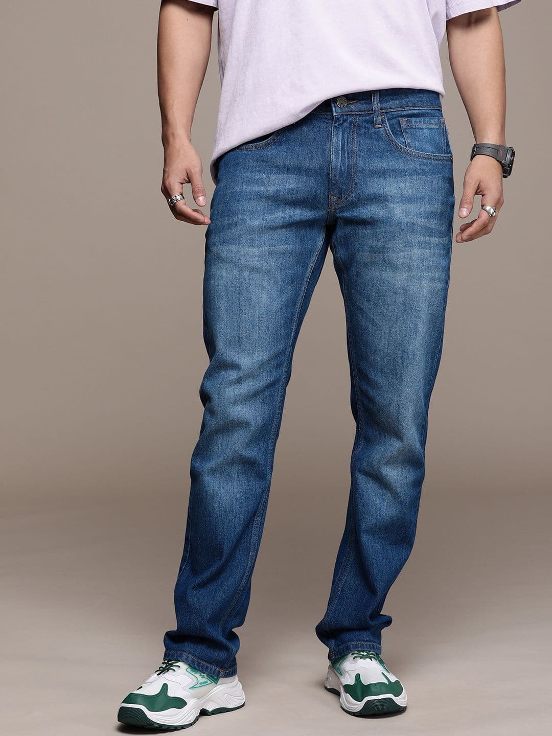WROGN Men Mid Rise Regular Fit Light Fade Stretchable Jeans - view 1