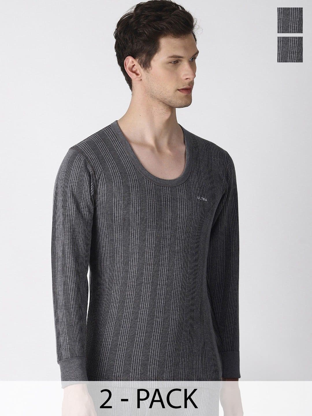 Dollar Ultra Pack Of 2 Striped Cotton Round Neck Thermal Tops - view 1