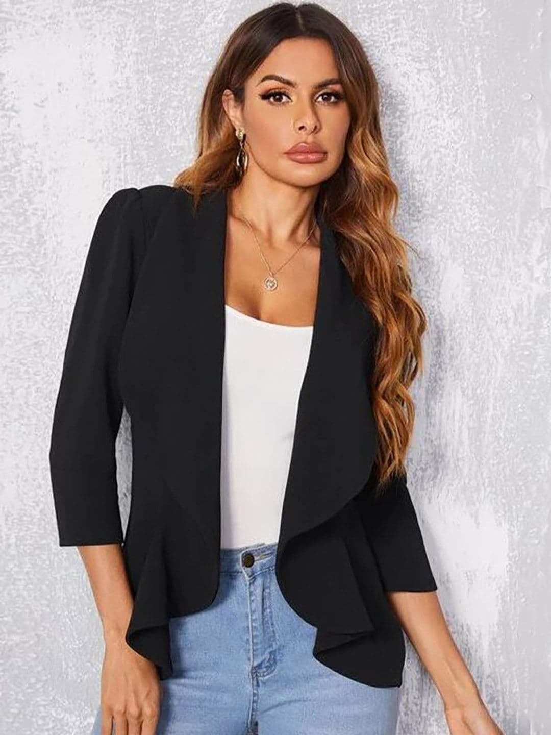 Kotty Shawl Collar Puff Sleeves Open Front Jacket - view 1