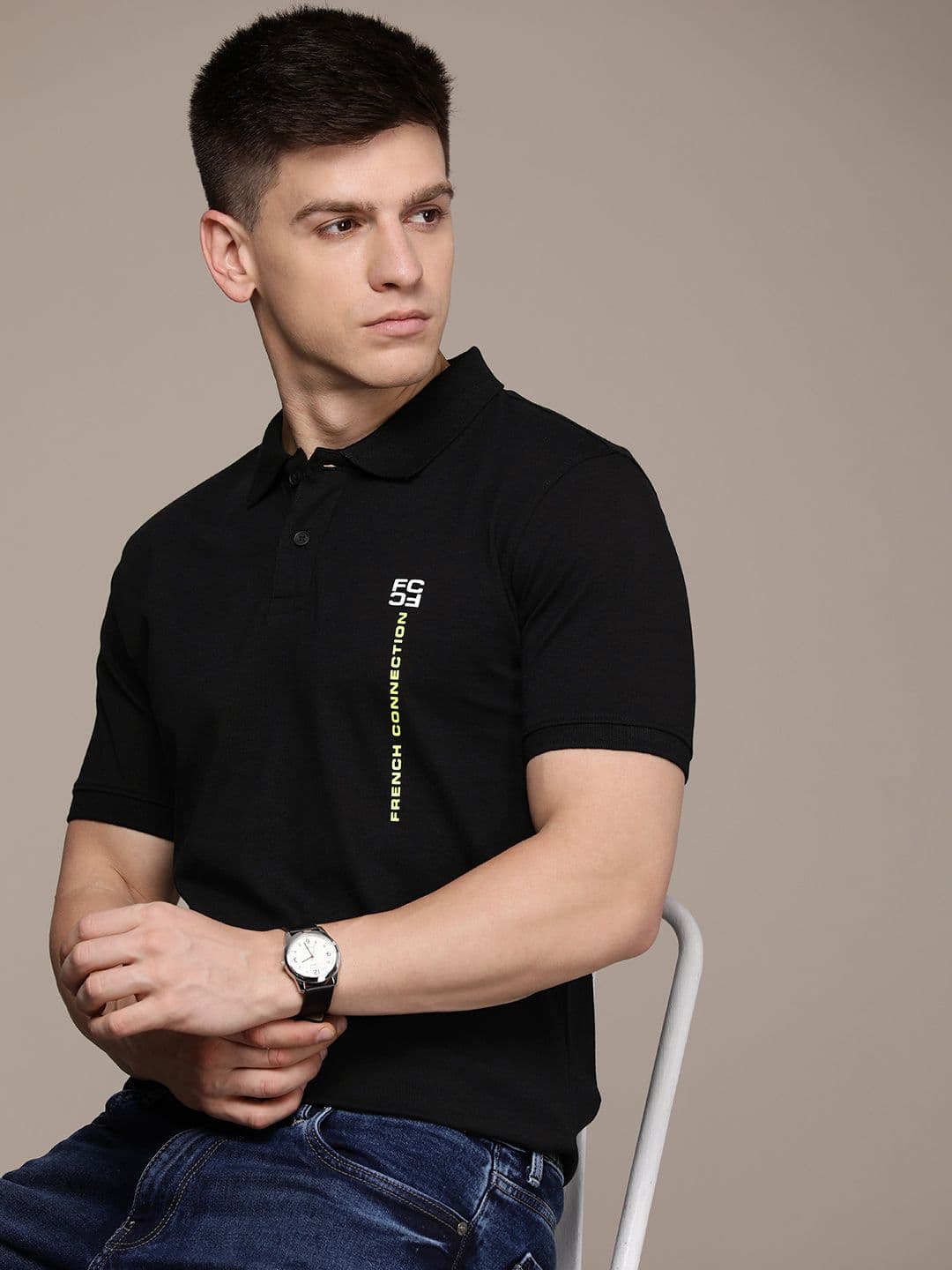 French Connection Brand Logo Printed Polo Collar Pure Cotton T-shirt - view 1