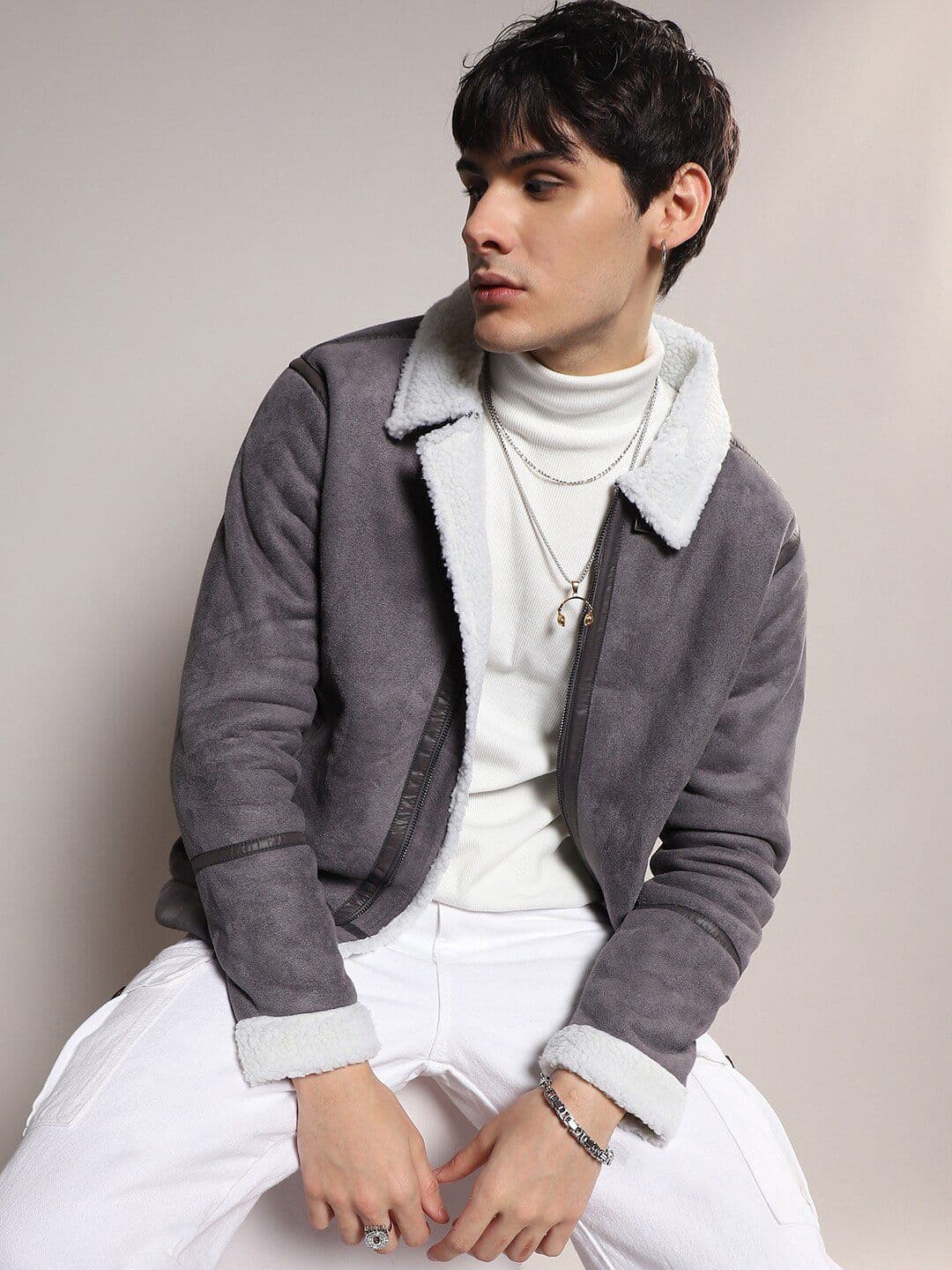 CAHOOT Notched Lapel Collar Windcheater Faux Fur Trim Tailored Jacket - view 1