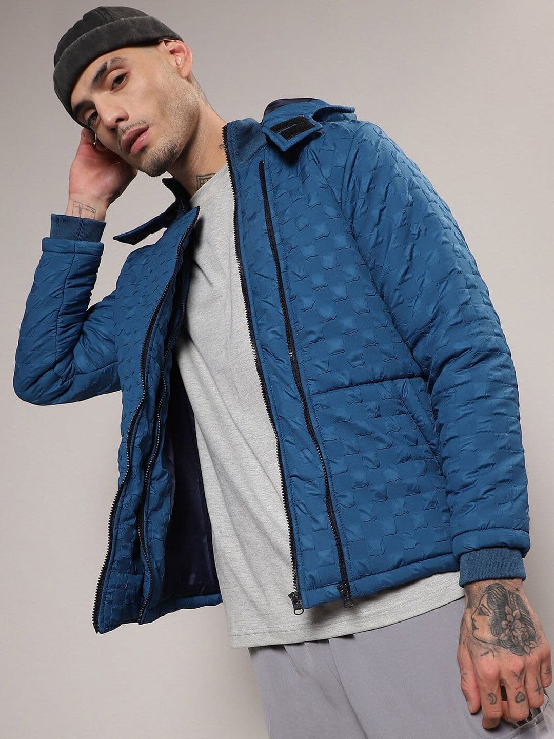 CAHOOT Blue Self Design Windcheater Puffer Jacket - view 1