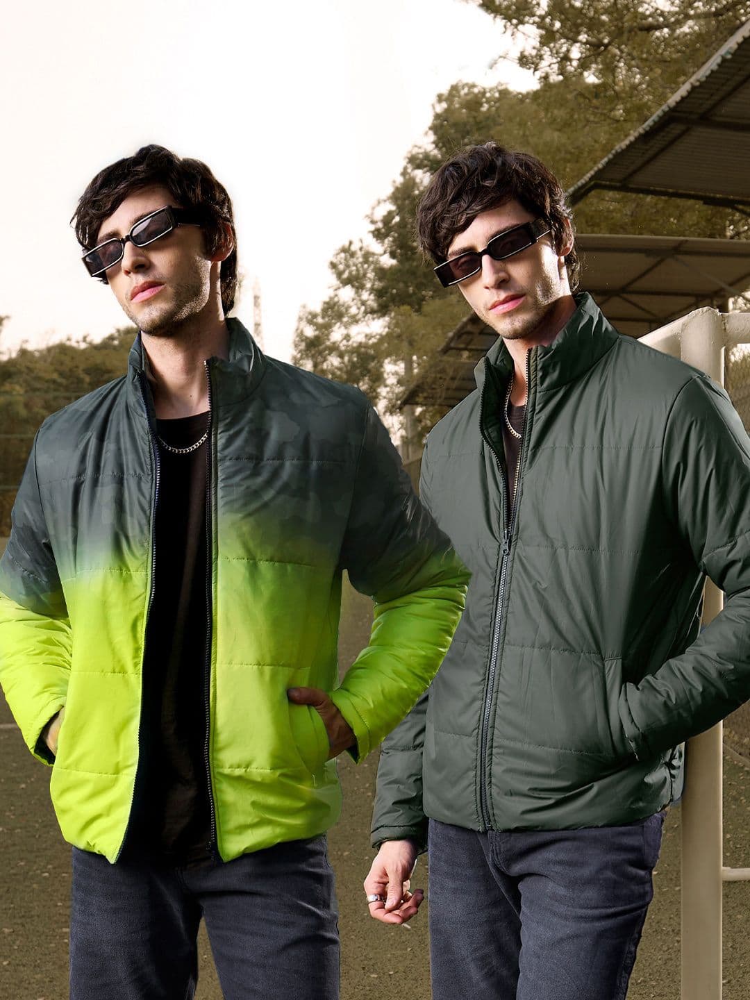 The Souled Store Men Regular Fit Solid Green Puffer Jackets - view 1