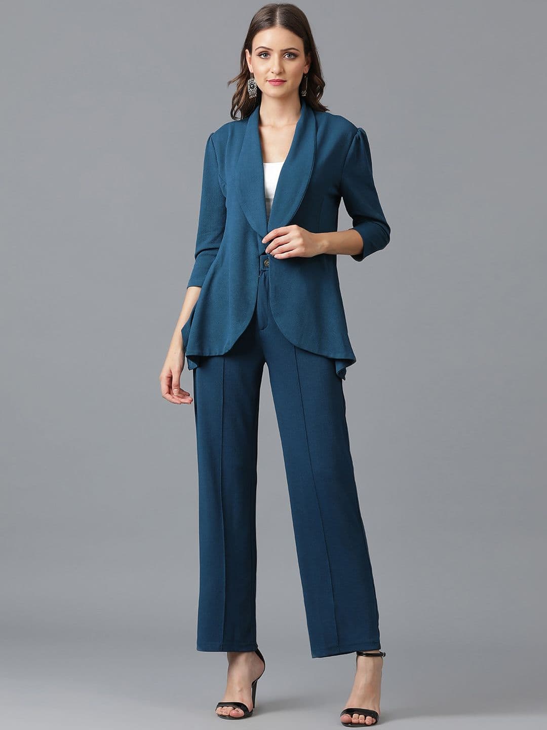 KOTTY BIZwear Green Shawl Neck Coat With Trousers - view 1