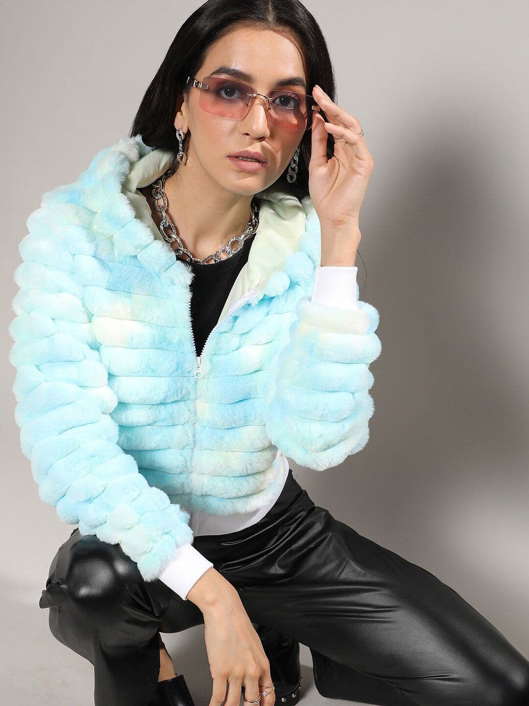 PINACOLADA Blue Hooded Windcheater Puffer Jacket - view 1