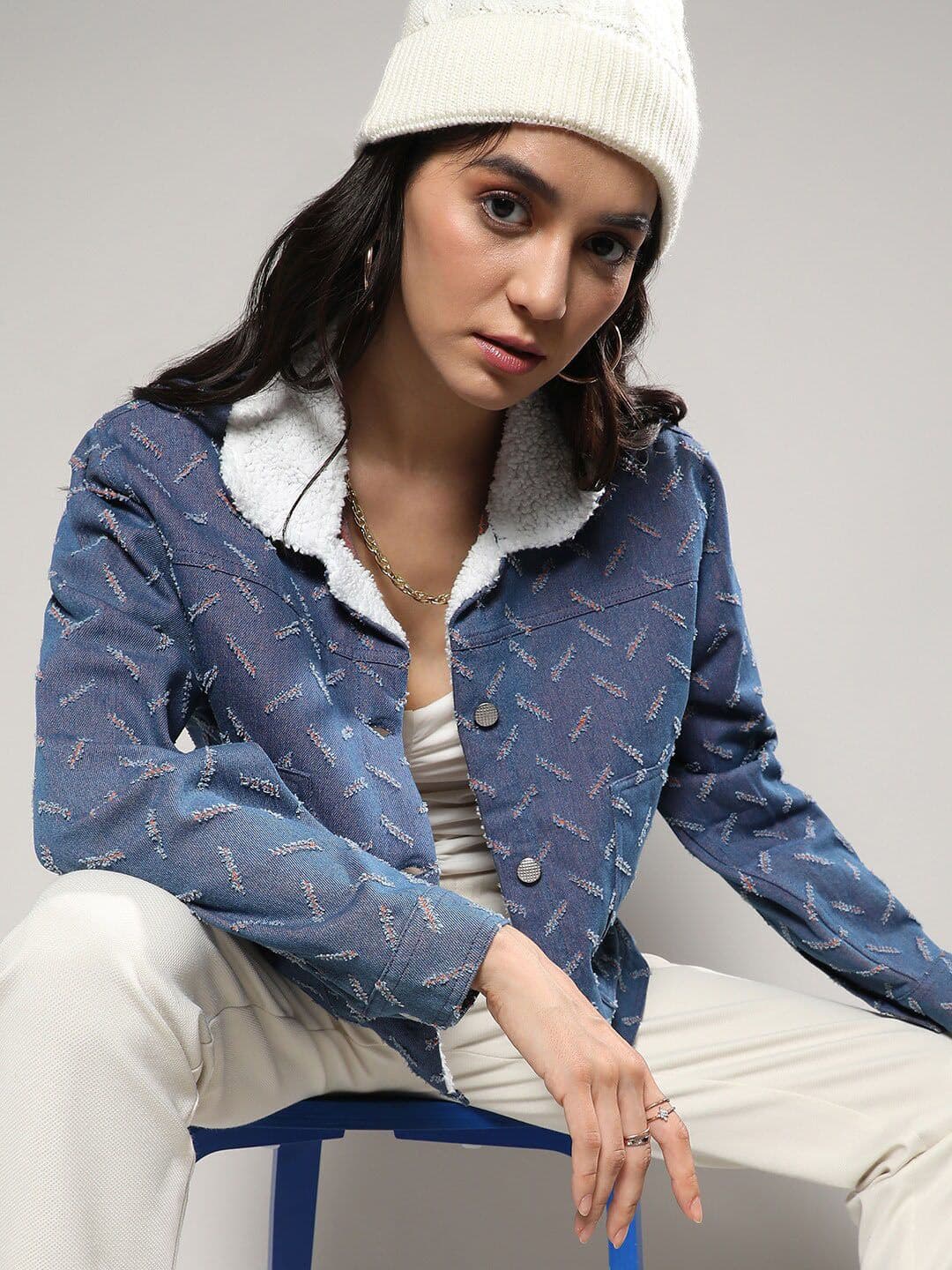 PINACOLADA Blue Distress Windcheater Denim Jacket - view 1