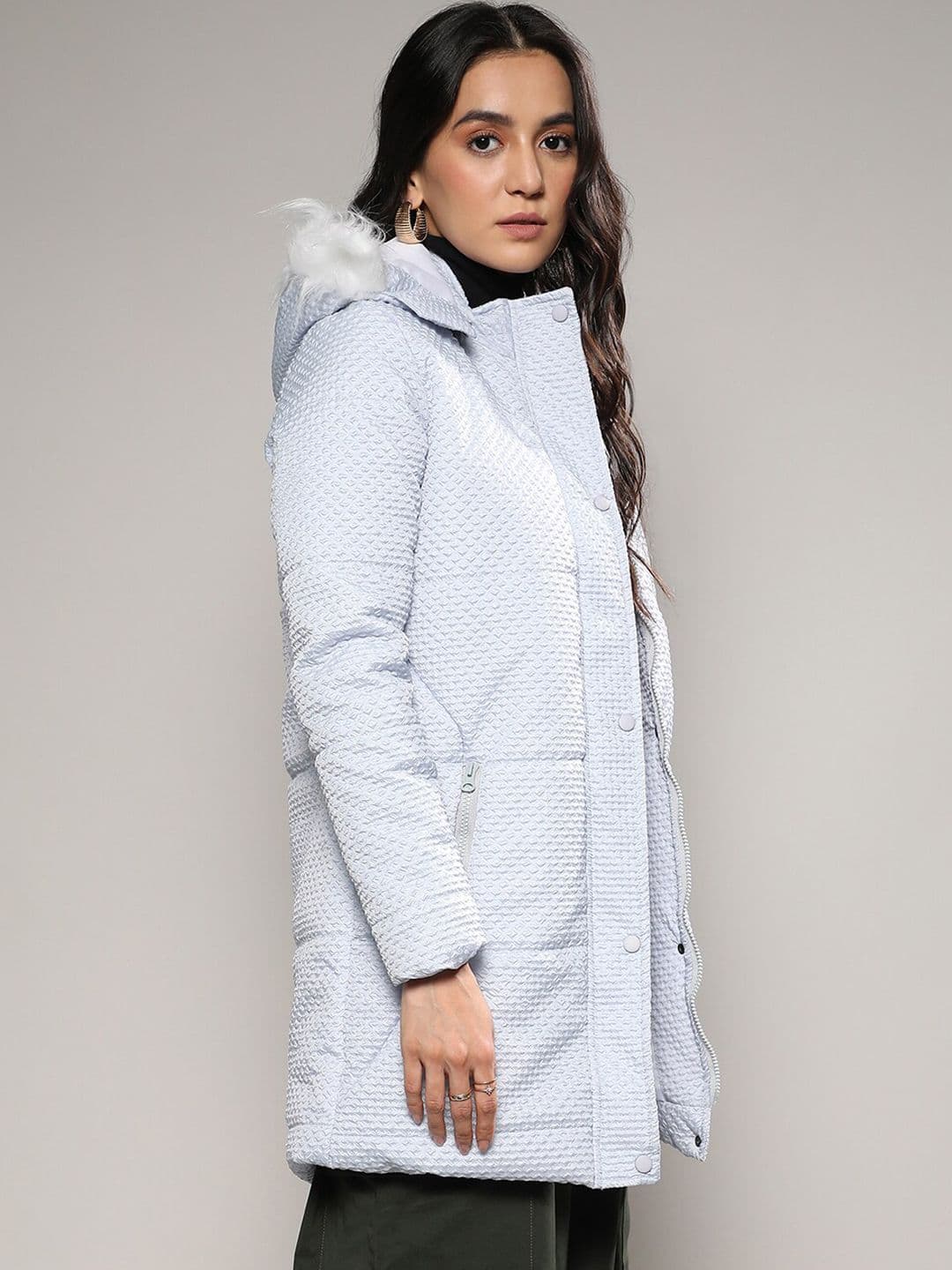 PINACOLADA Grey Hooded Windcheater Longline Parka Jacket - view 1