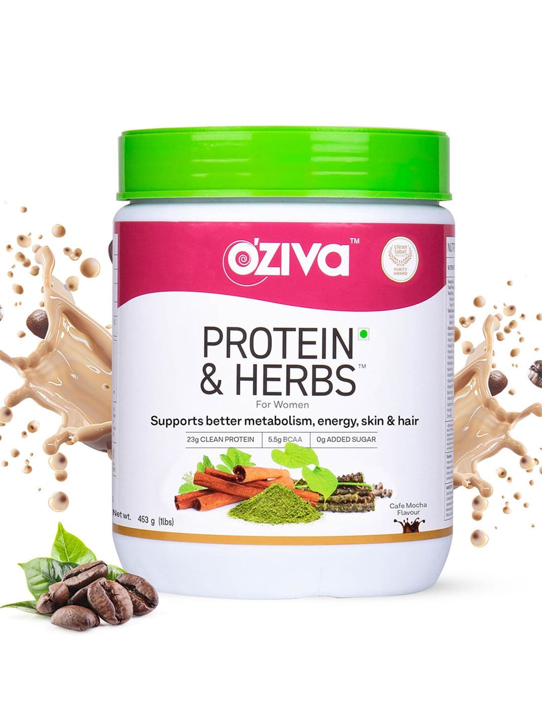 OZiva Women Protein & Herbs for Weight Management (453 g, Cafe Mocha) - view 1