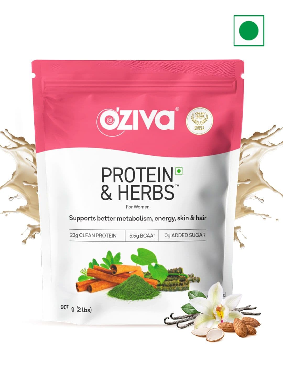 OZiva Protein & Herbs for Weight Management Vanilla Almond - 907 g - view 1