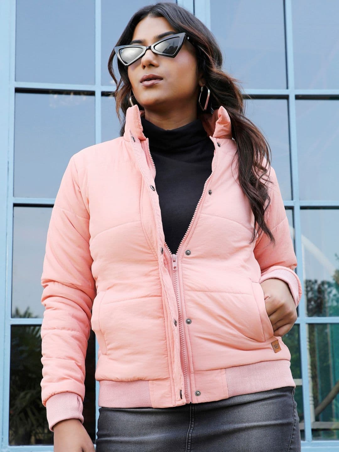 PINACOLADA Pink Stand Collar Windcheater Puffer Jacket - view 1
