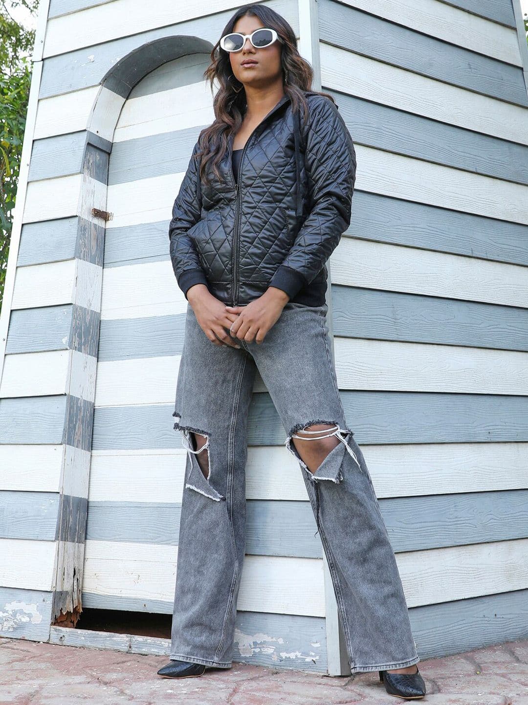 PINACOLADA Black Hooded Windcheater Quilted Jacket - view 1