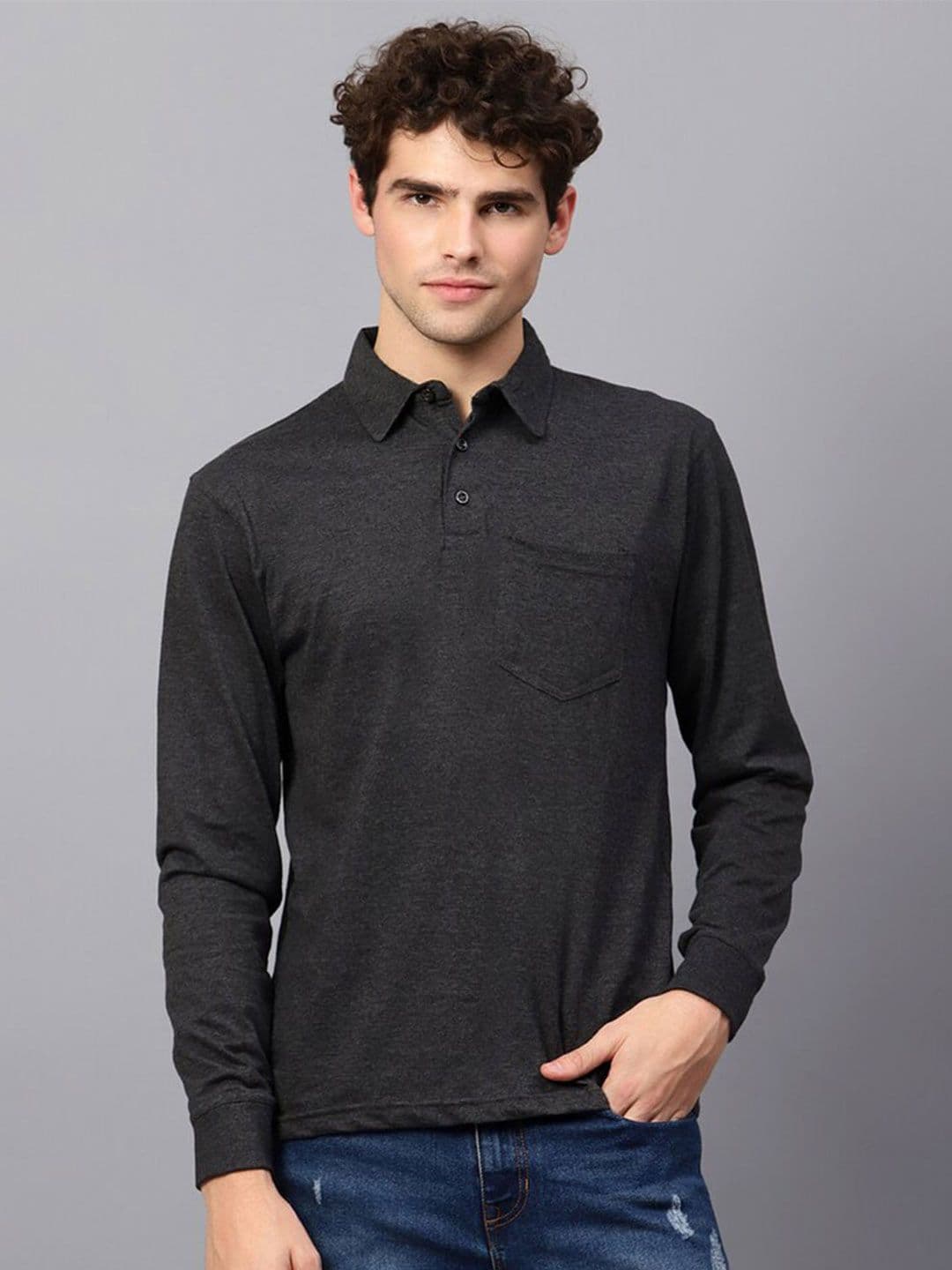 Fleximaa Polo Collar Long Sleeve Pocket Pure Cotton Regular Fit T-shirt - view 1