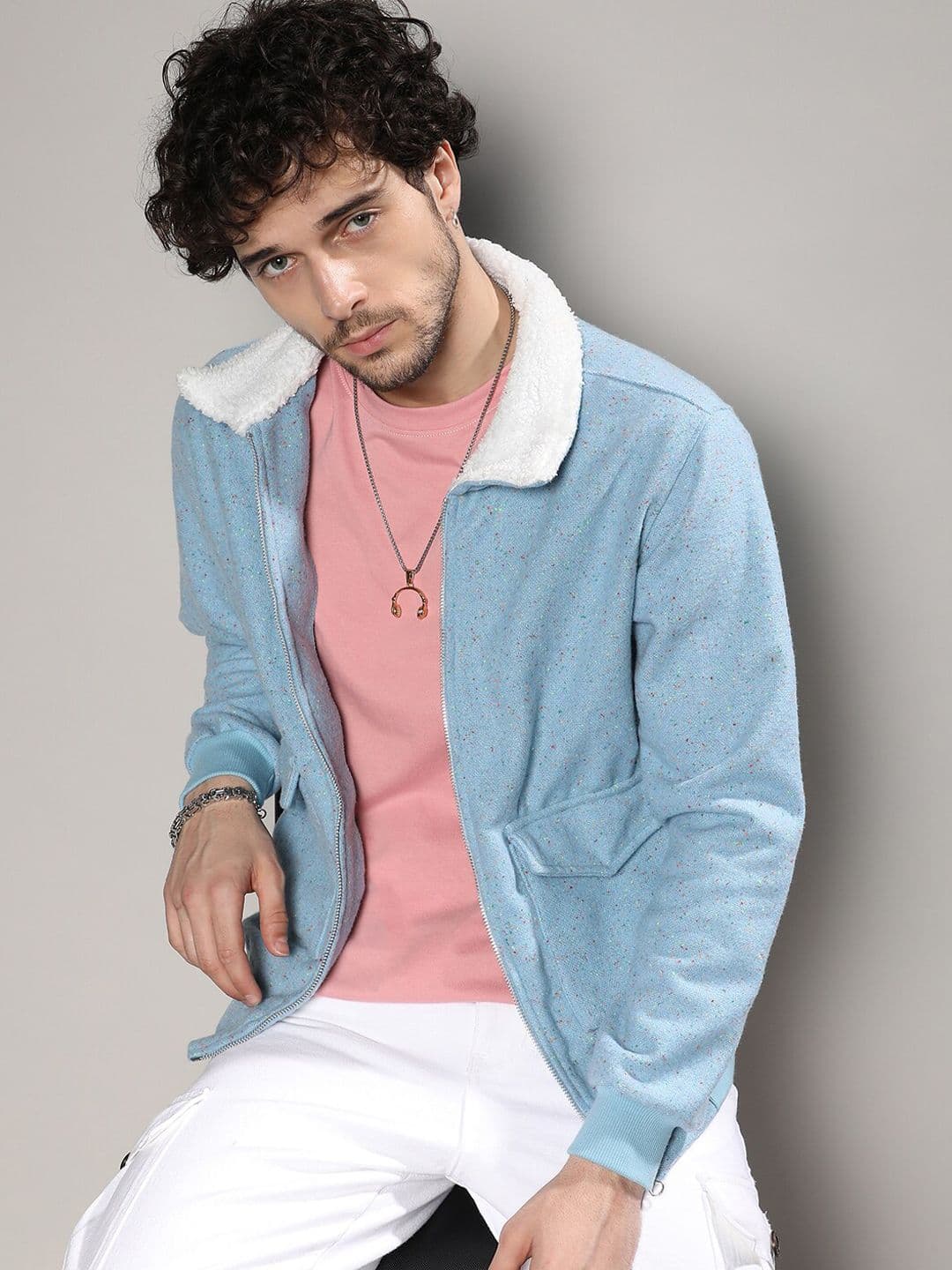 CAHOOT Abstract Printed Spread Collar Windcheater Cotton Tailored Jacket - view 1