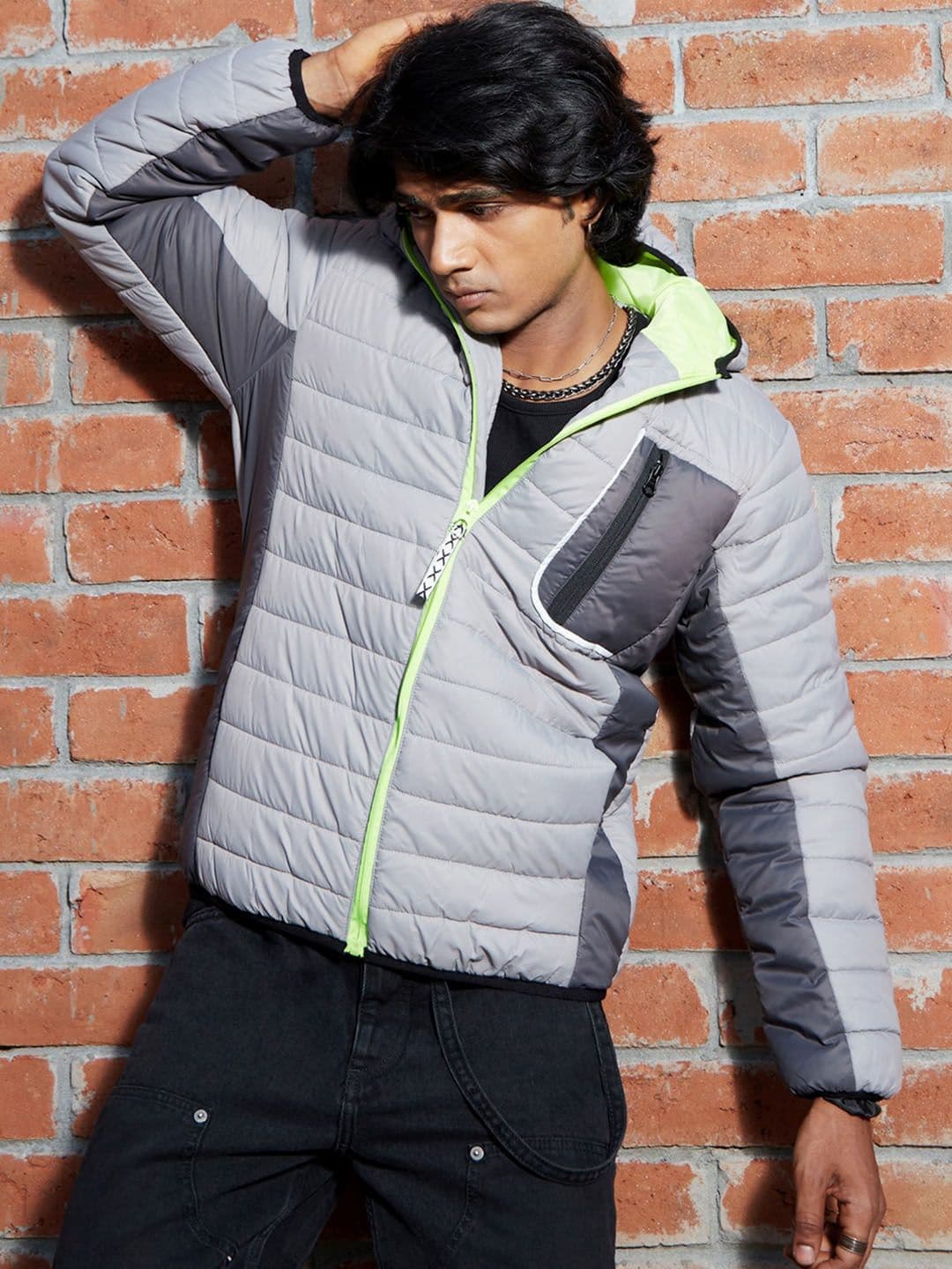 CAHOOT Grey Hooded Windcheater Puffer Jacket With Contrast Zipper - view 1