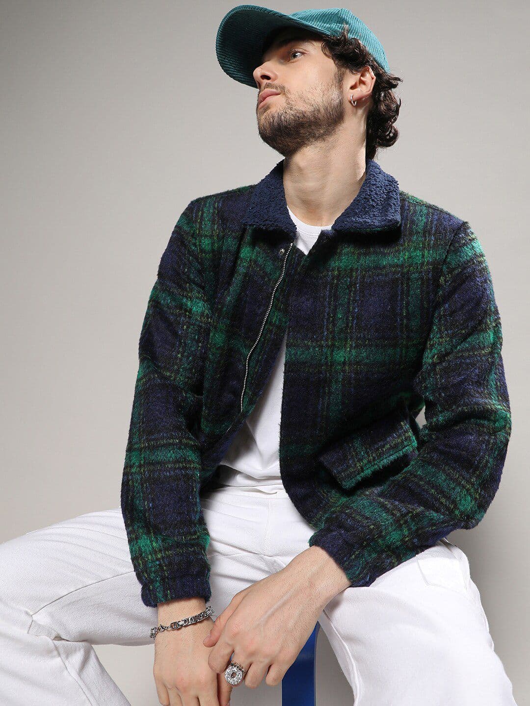 CAHOOT Campus Sutra Checked Spread Collar Windcheater Faux Leather Trim Cotton Tailored Jacket - view 1