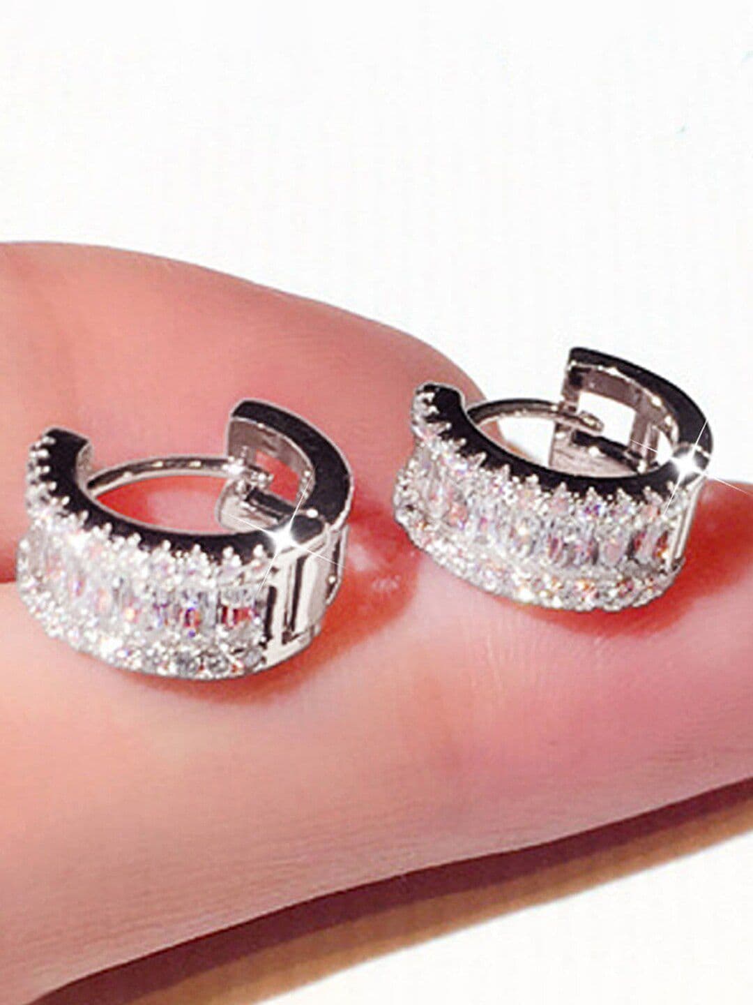 Jewels Galaxy Silver Plated American Diamond Studded Hoop Earrings - view 1