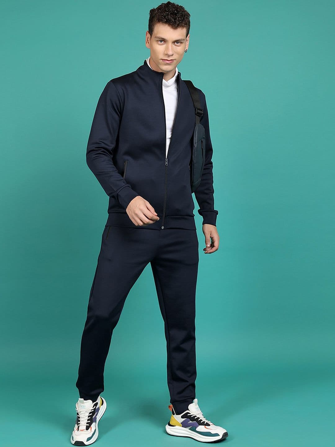 HIGHLANDER Navy Blue Mock Collar Sweatshirt With Joggers - view 1
