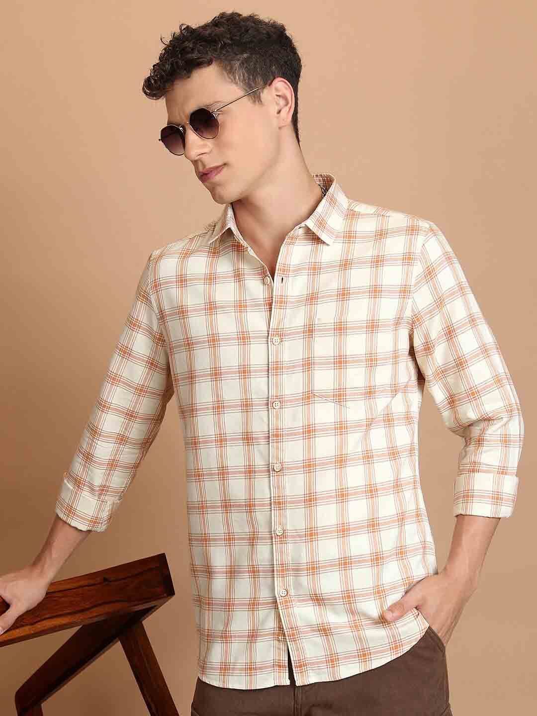 HIGHLANDER Beige Slim Fit Tartan Checks Cotton Casual Shirt - view 1