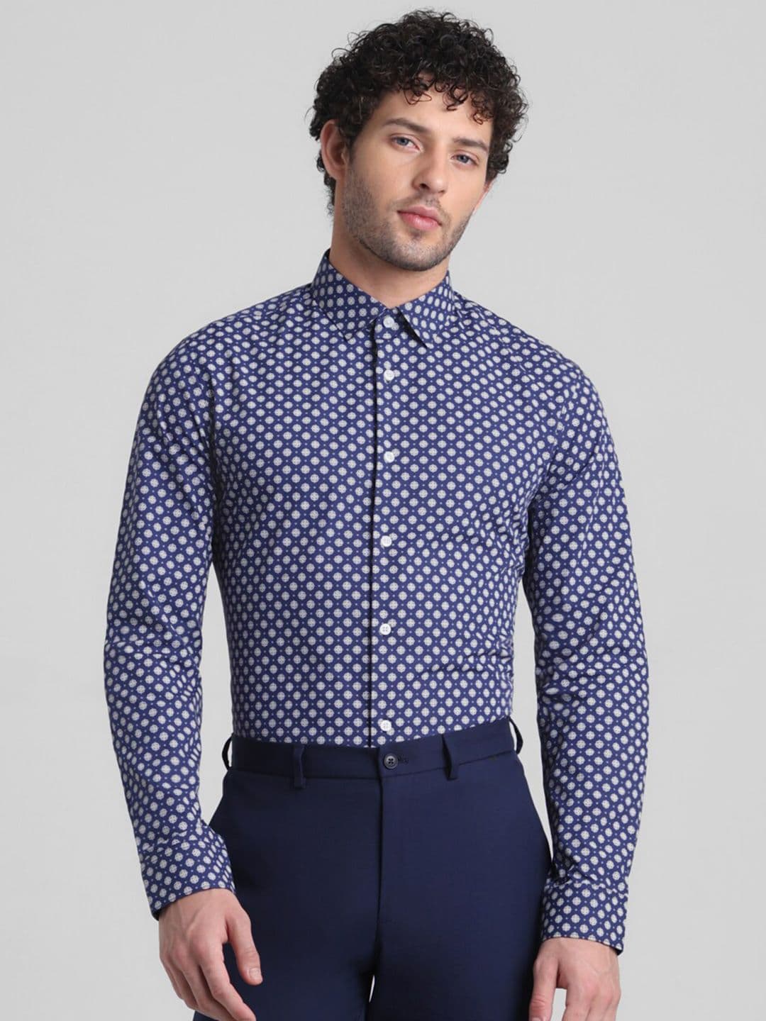 Jack & Jones Geometric Printed Slim Fit Pure Cotton Formal Shirt - view 1