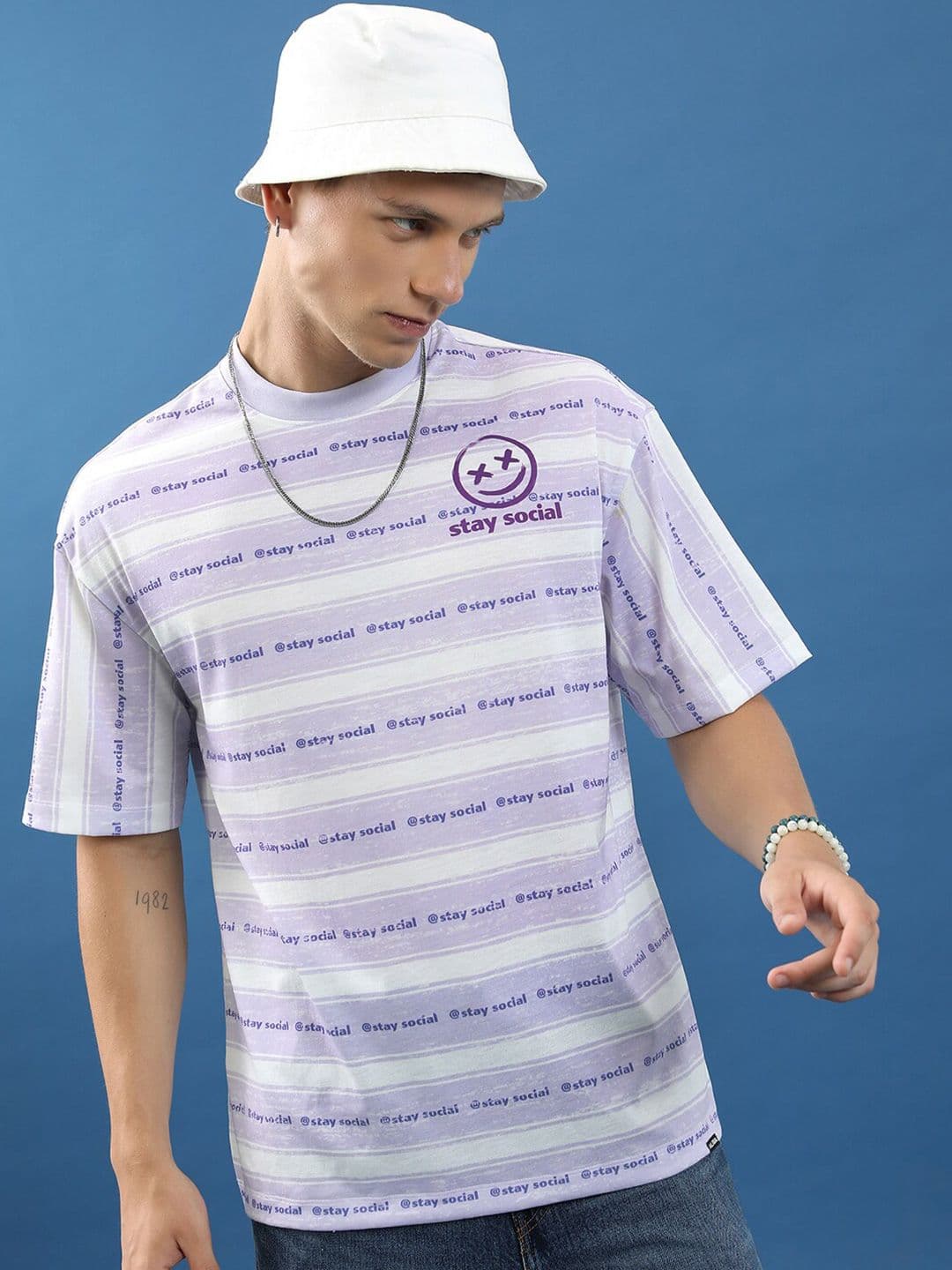 HIGHLANDER Unisex Striped Printed Oversized T-shirt - view 1