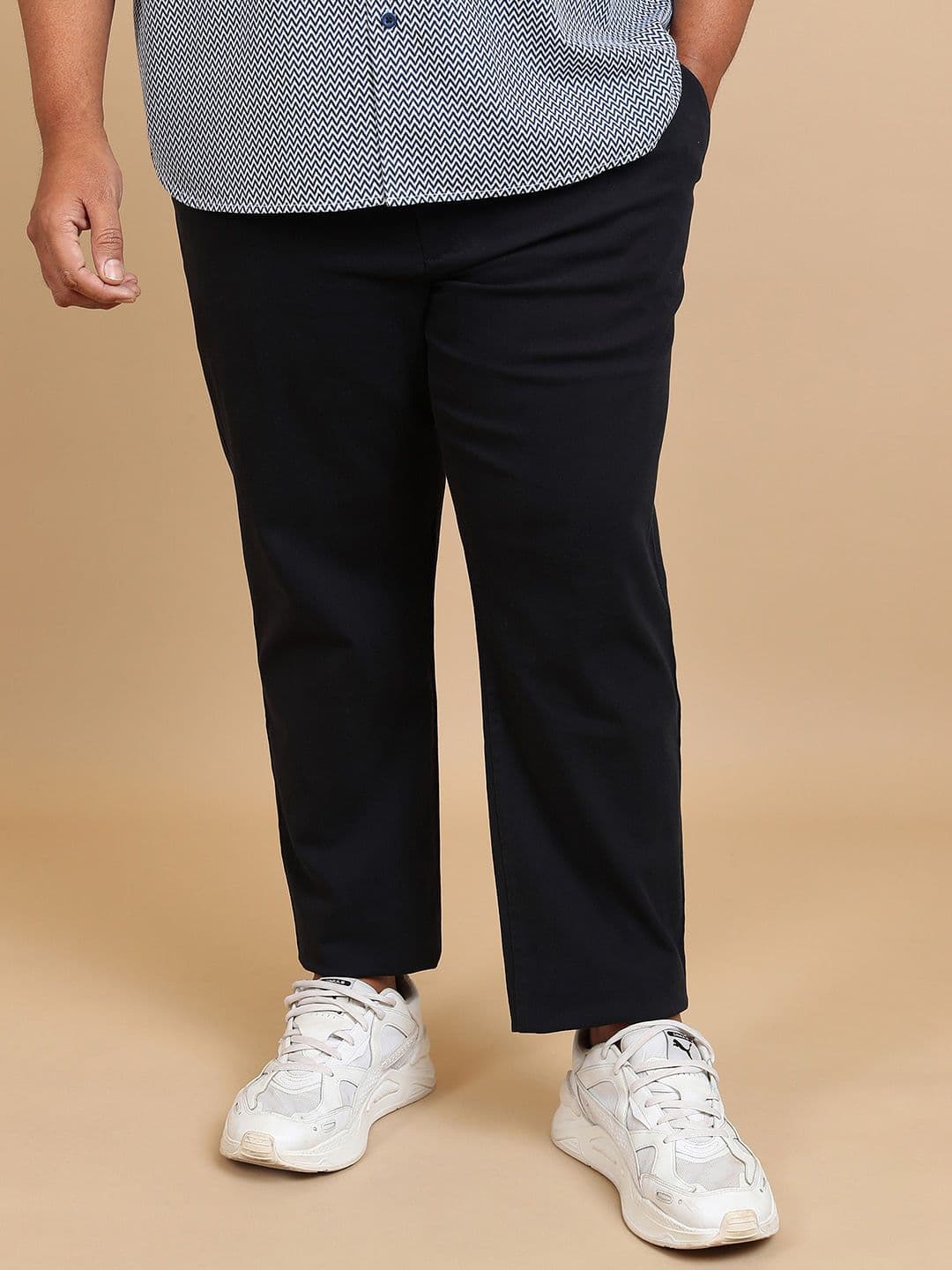 HIGHLANDER Plus Size Men Navy Blue Mid-Rise Chinos Trousers - view 1