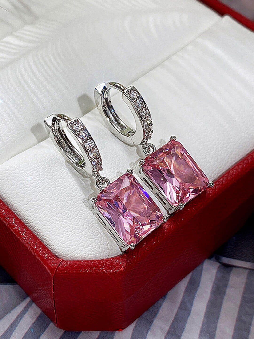 Designs & You Silver-Plated American Diamond Geometric Hoop Earrings - view 1