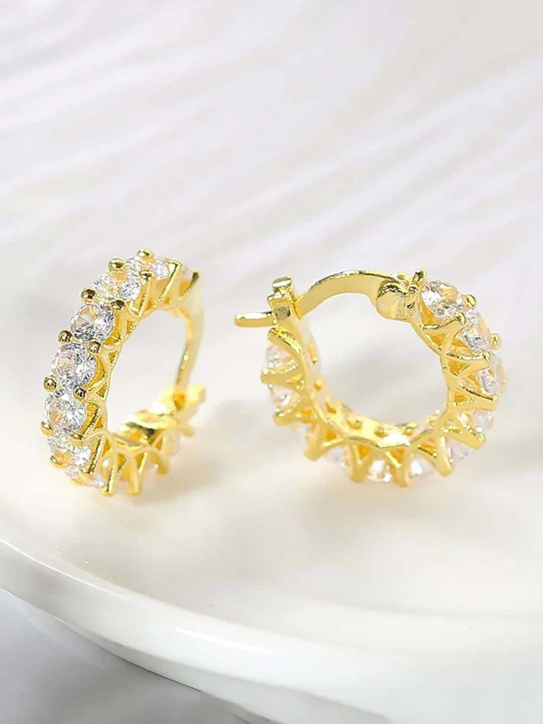 Designs & You Gold Plated American Diamond Studded Hoop Earrings - view 1