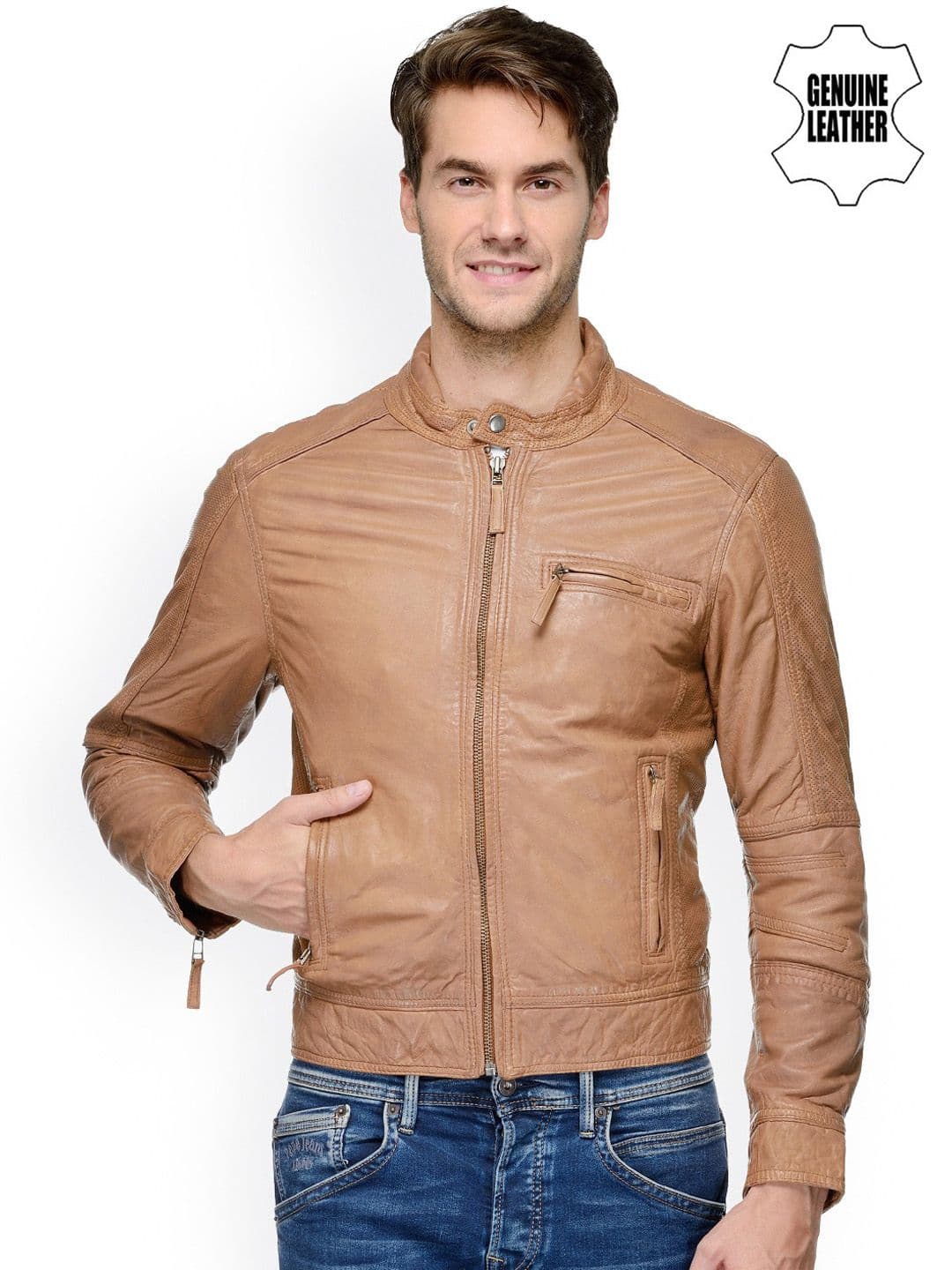 Teakwood Leathers Mandarin Collar Long Sleeves Biker Jacket - view 1