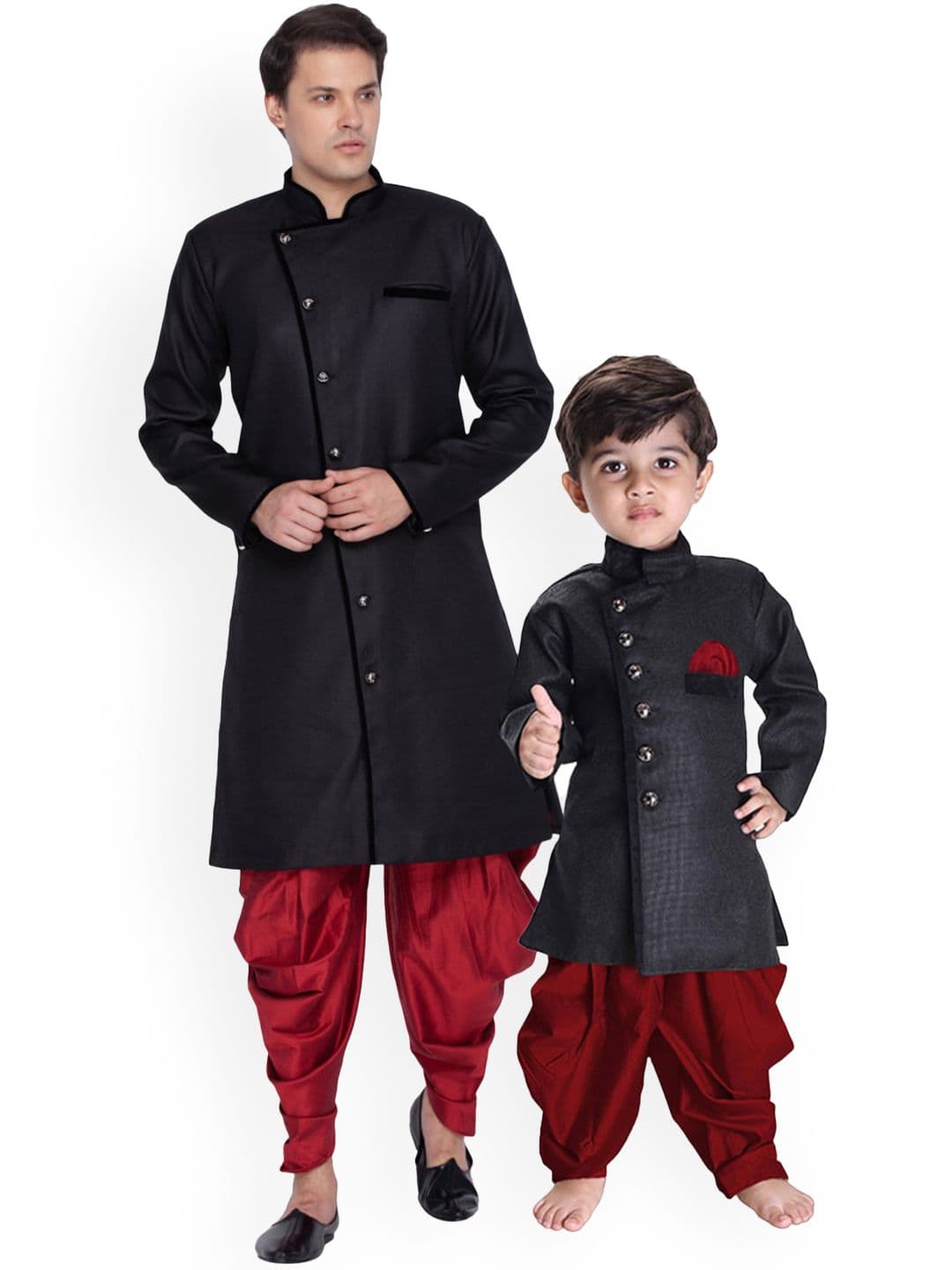 VASTRAMAY Boys Mandarin Collar Jute Cotton Sherwani Set - view 1