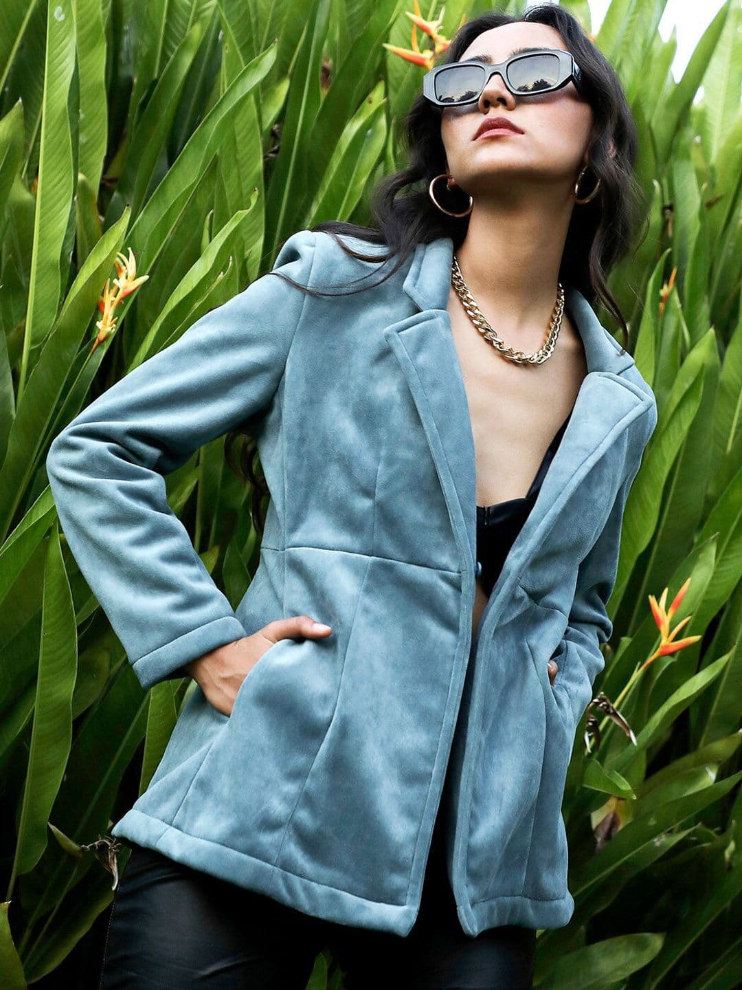 PINACOLADA Blue Notched Lapel Long Sleeves Open Front Blazer - view 1