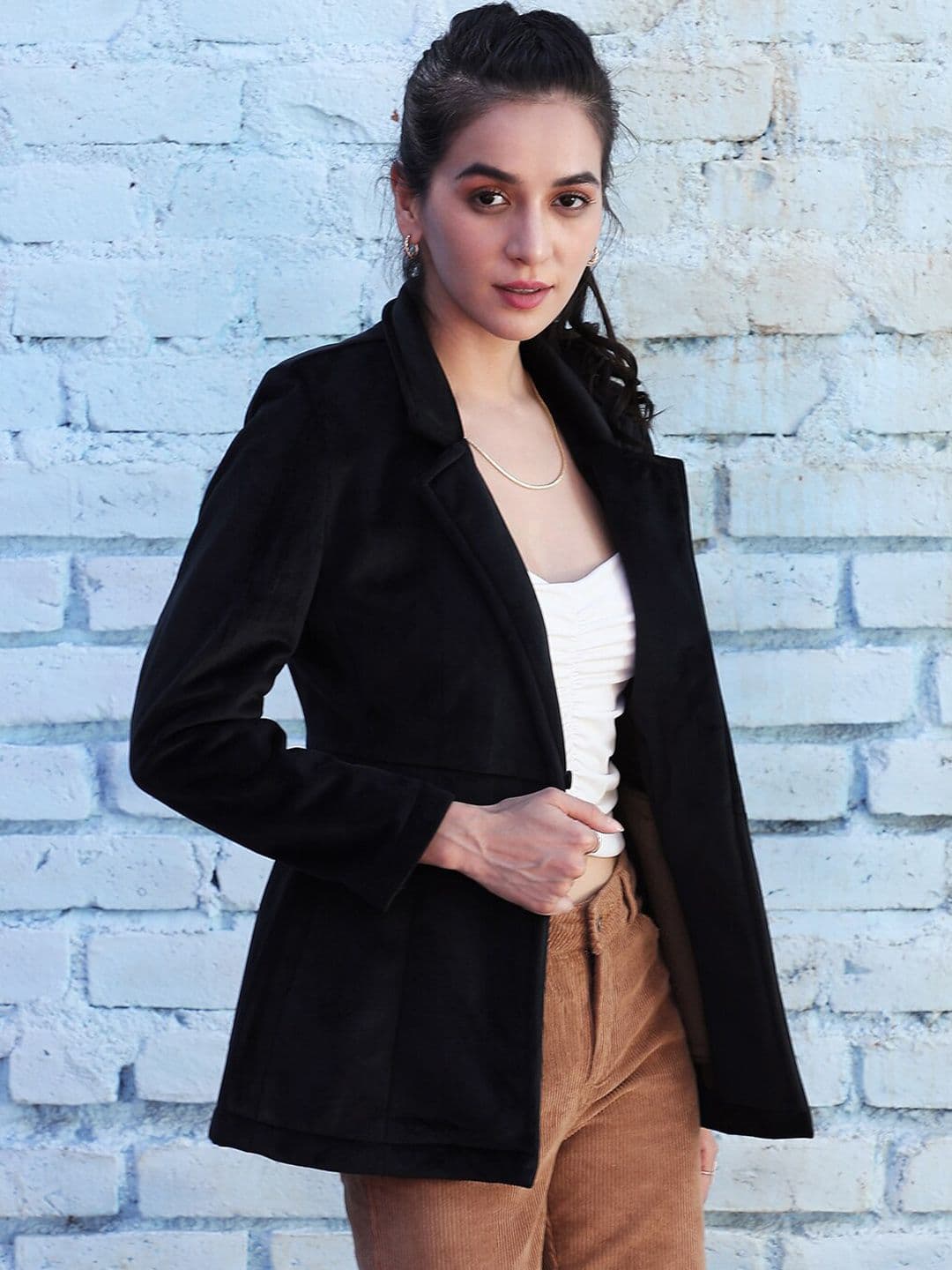 PINACOLADA Black Notched Lapel Long Sleeves Open Front Blazer - view 1