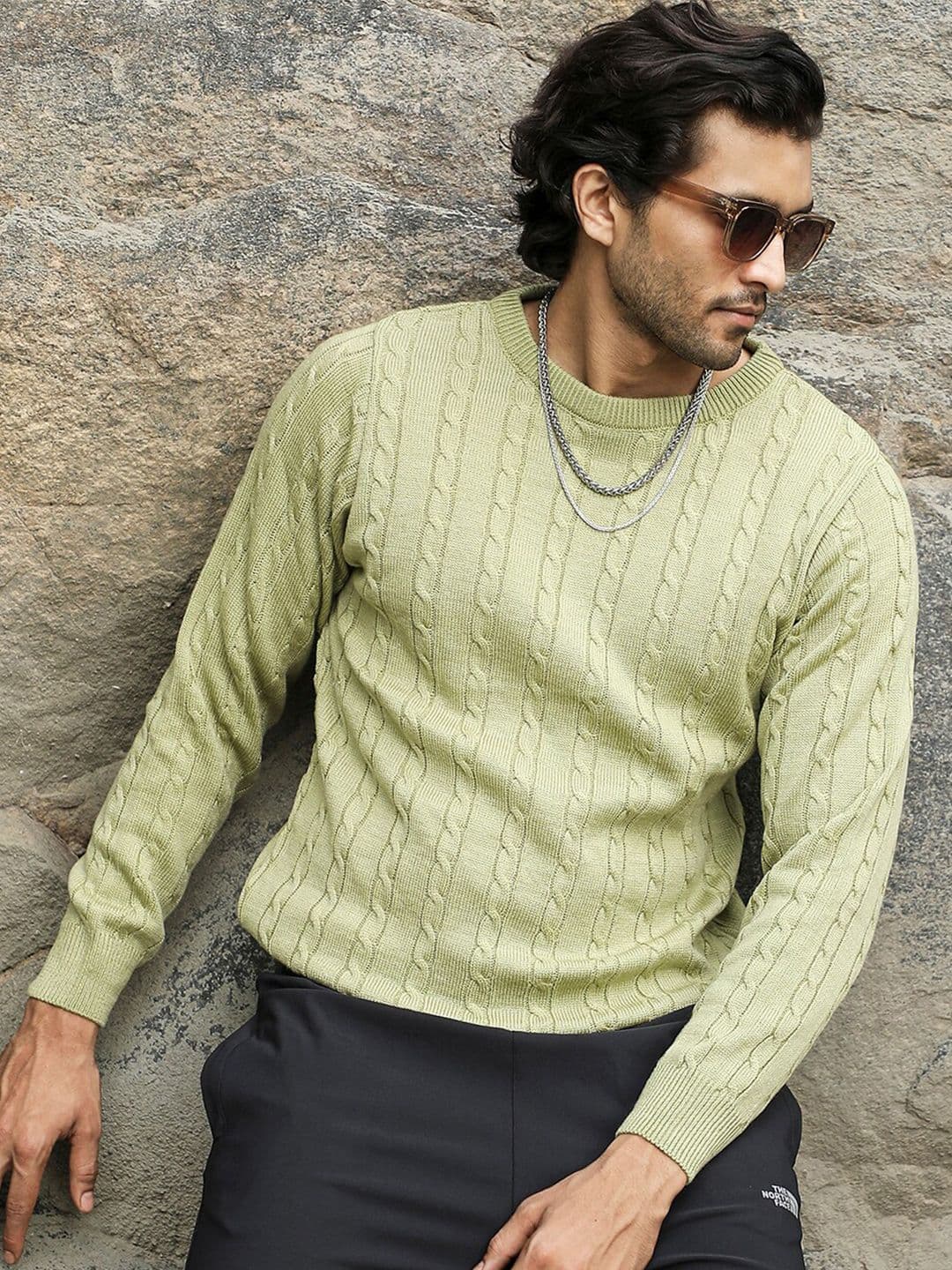 CAHOOT Sea Green Cable Knit Acrylic Pullover - view 1