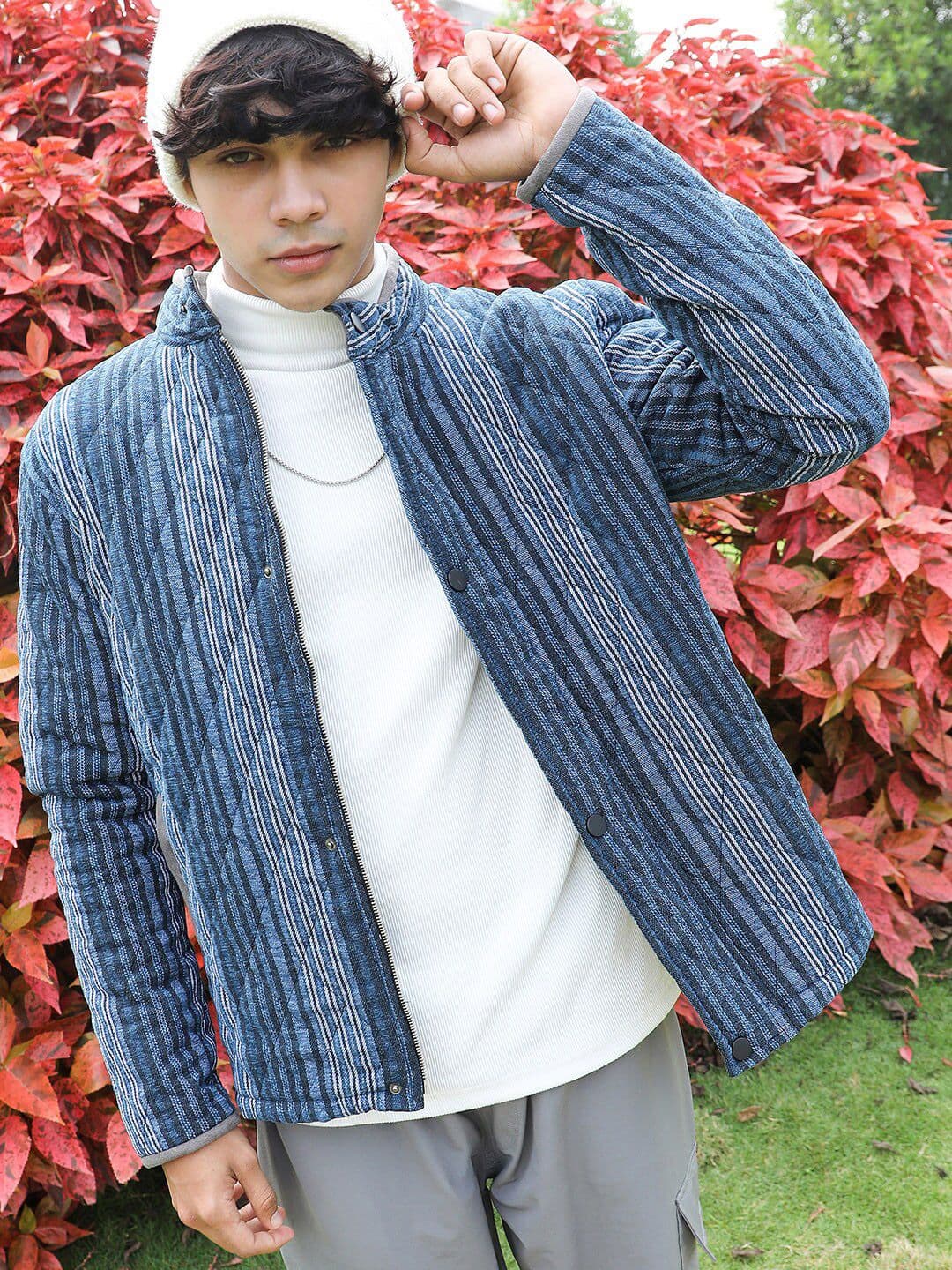 CAHOOT Blue Striped Windcheater Cotton Quilted Jacket - view 1