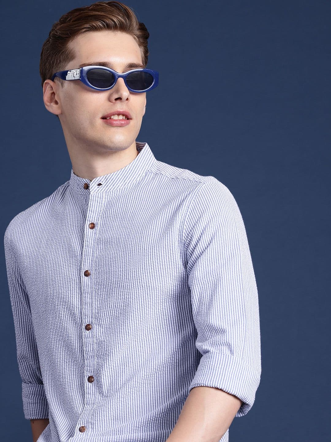 Mast & Harbour Men Striped Mandarin Collar Cotton Casual Shirt - view 1