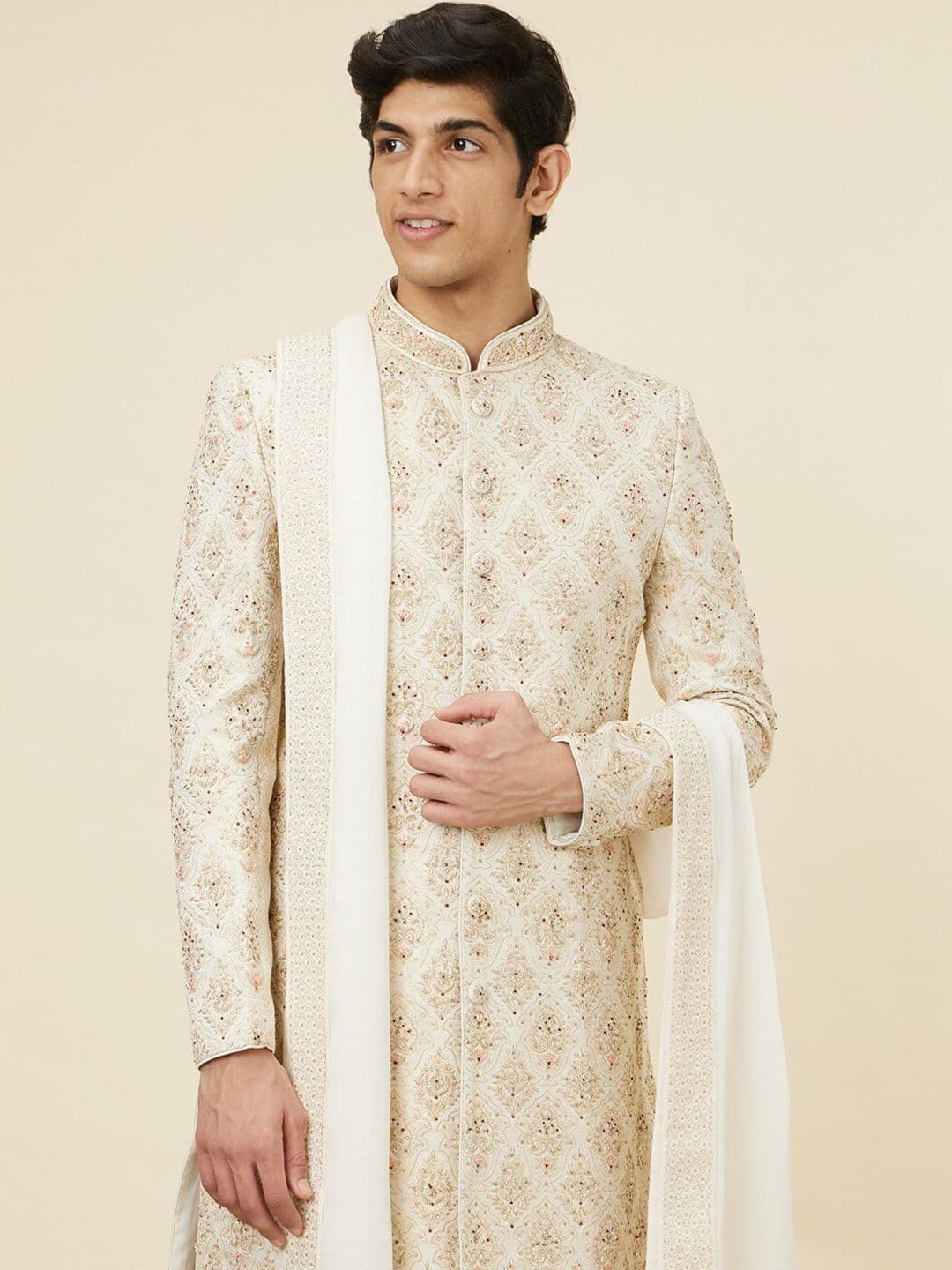 Twamev Embroidered Mandarin Collar Sherwani - view 1