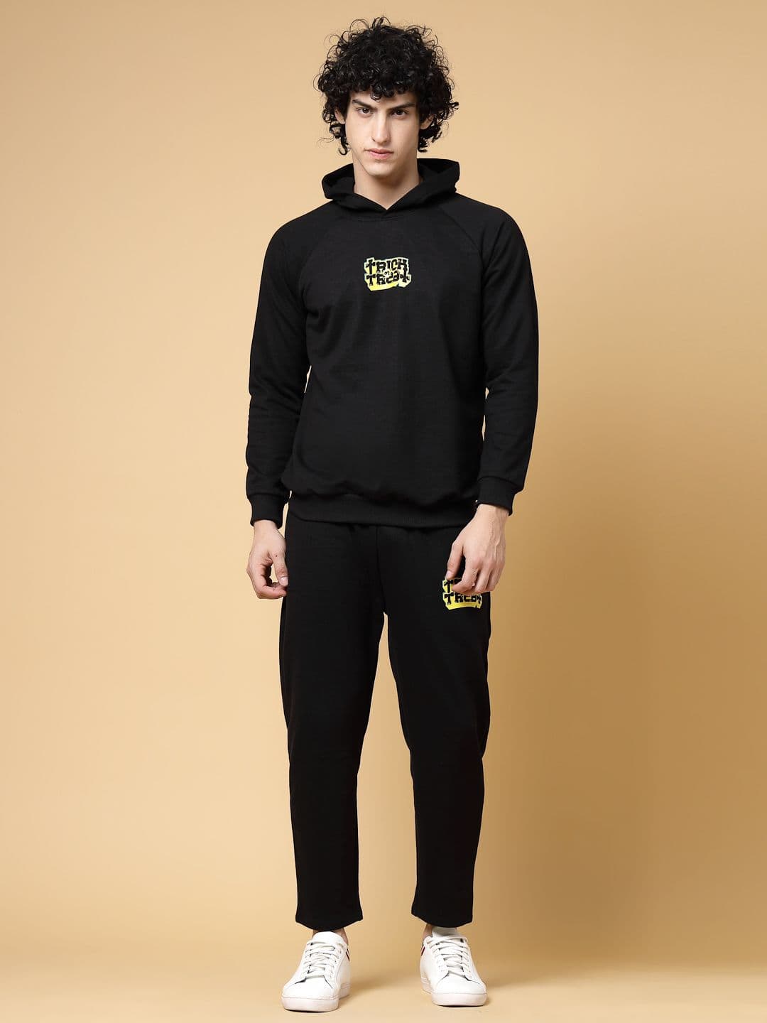 Rigo Typography Printed Hooded Cotton Fleece Mid-Rise Oversized-Fit Tracksuit - view 1