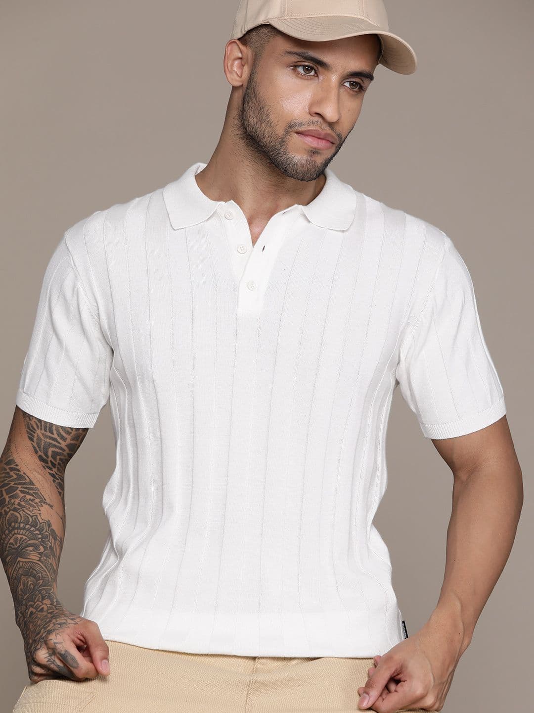 The Roadster Lifestyle Co. Ribbed Pure Cotton Polo Collar T-shirt - view 1