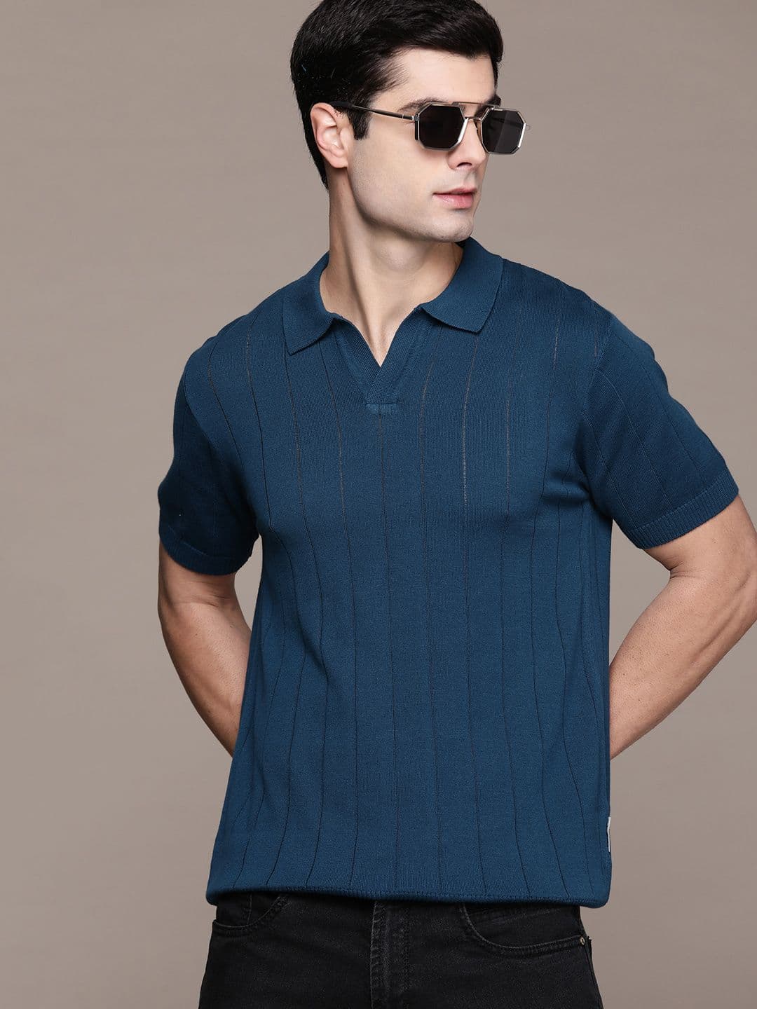 The Roadster Lifestyle Co. Ribbed Pure Cotton T-shirt - view 1