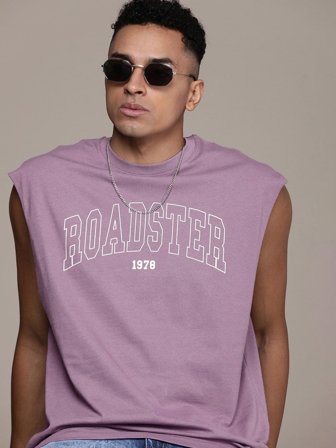 The Roadster Life Co. Typography Printed Pure Cotton Relaxed Fit Sleeveless T-shirt - view 1