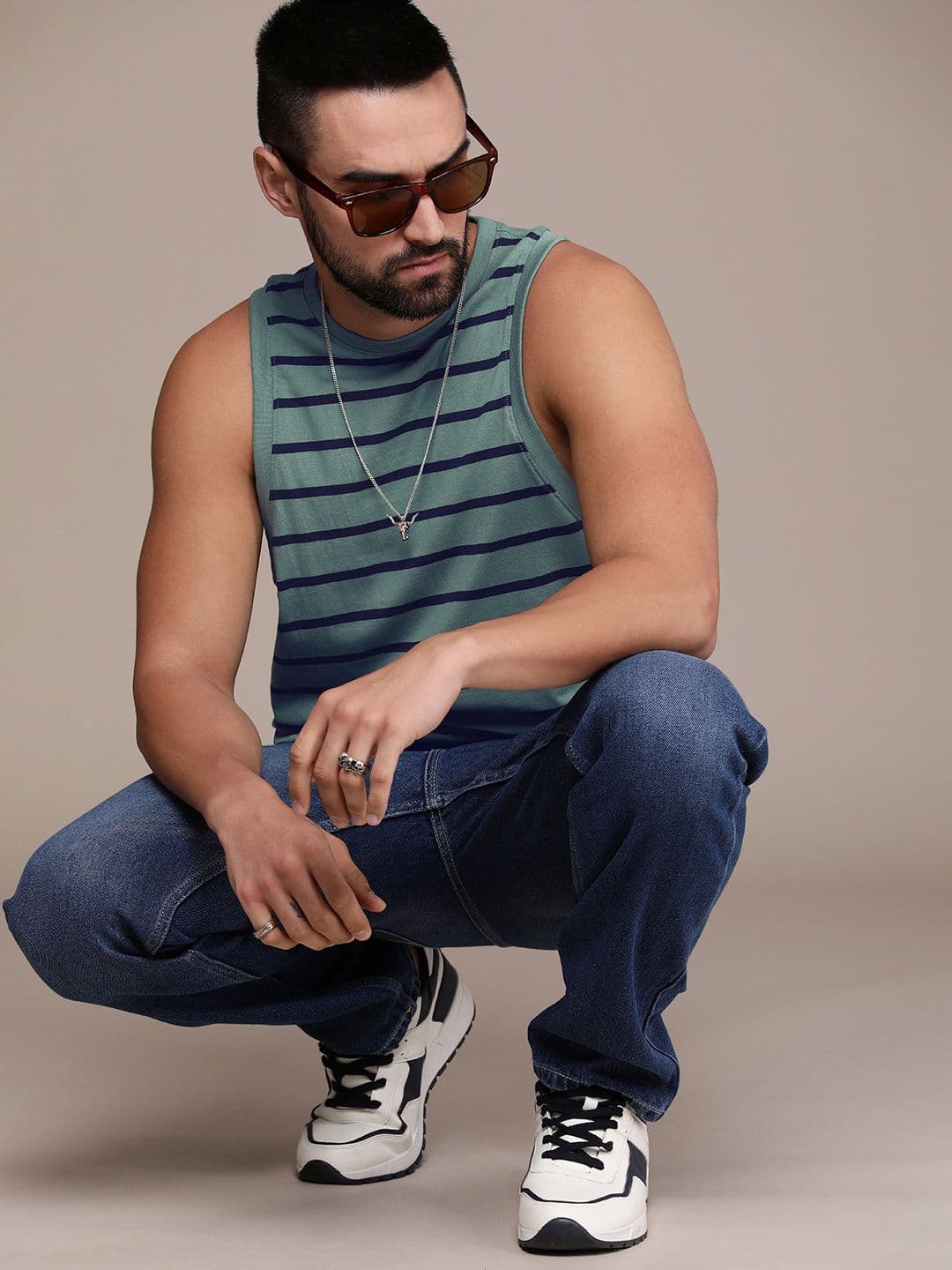 The Roadster Life Co. Striped Sleeveless Casual T-shirt - view 1
