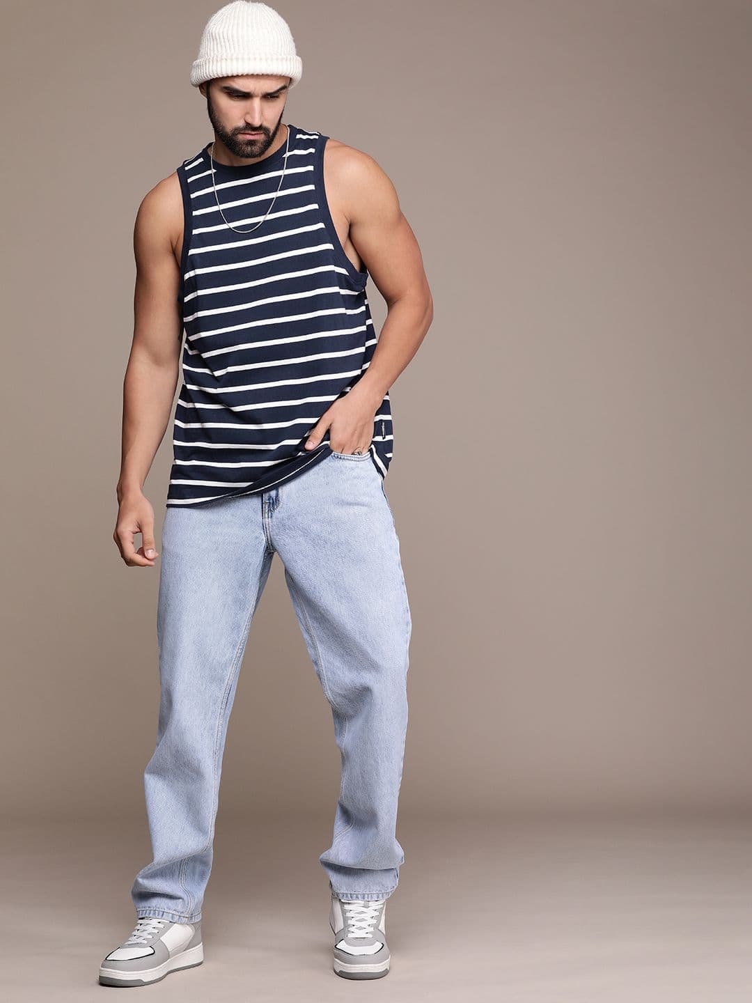 The Roadster Life Co. Striped Sleeveless Casual T-shirt - view 1