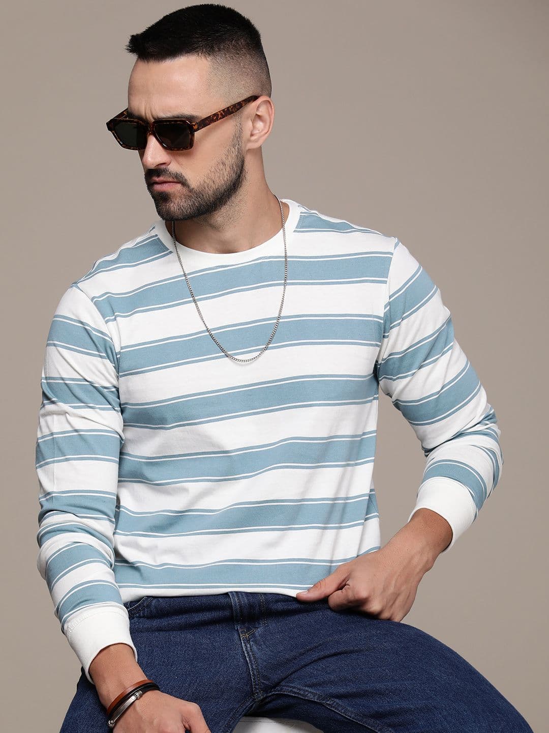 The Roadster Life Co. Pure Cotton Long Sleeves Striped Casual T-shirt - view 1