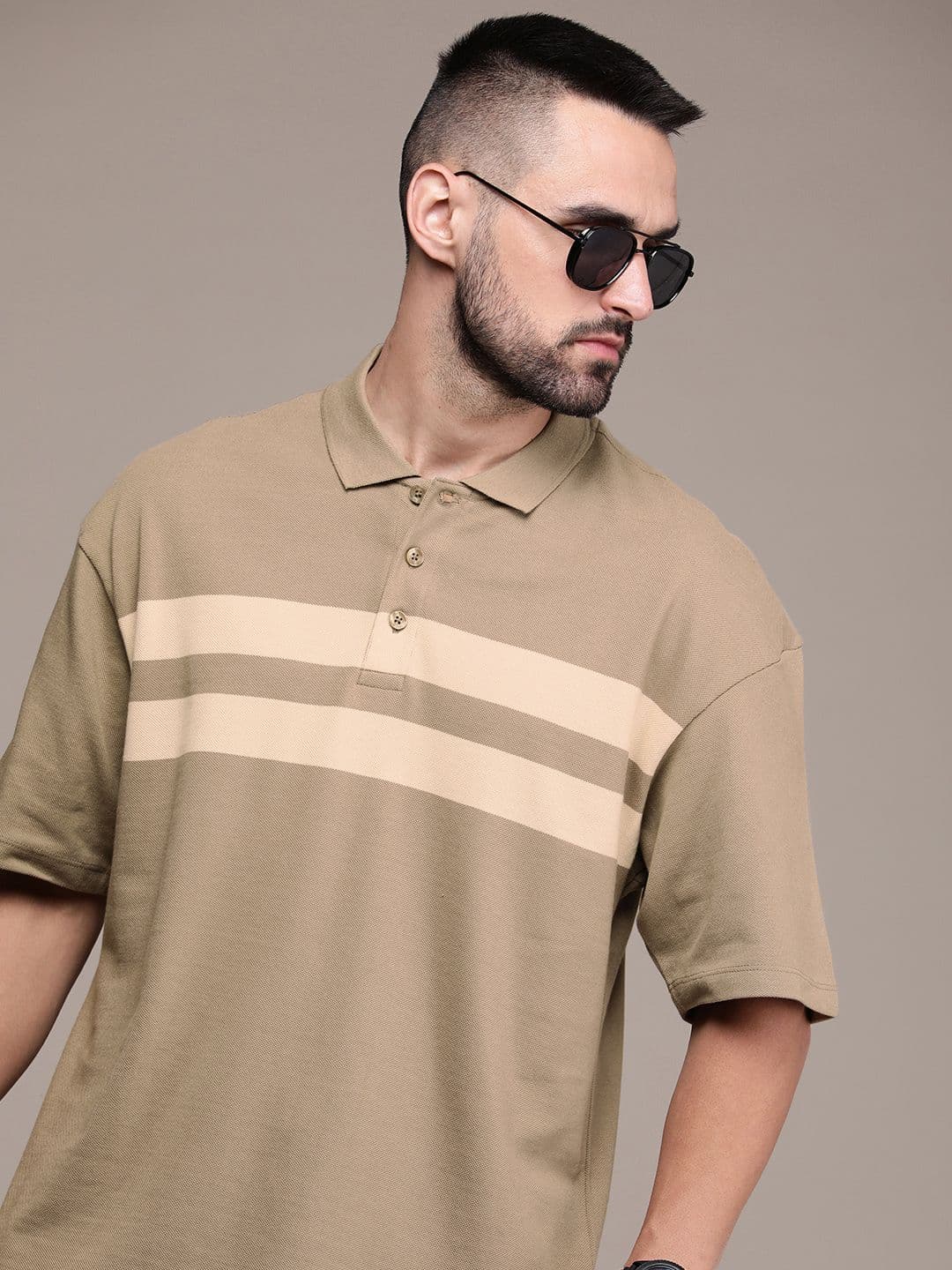 The Roadster Life Co. Striped Polo Collar Drop-Shoulder Sleeves Pure Cotton T-shirt - view 1