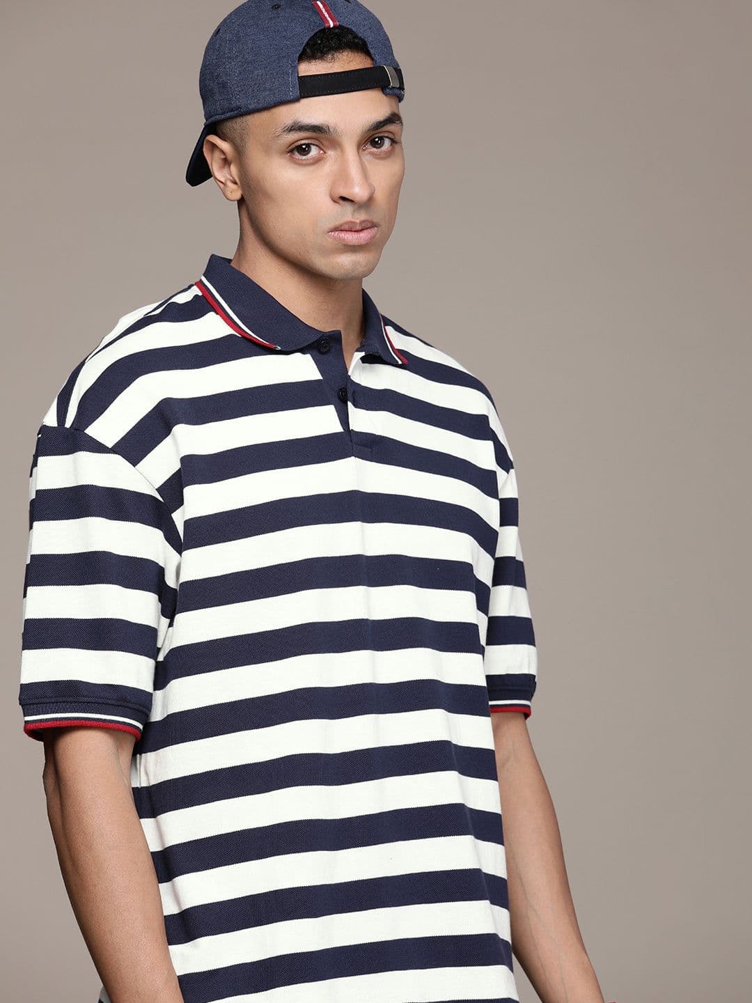 The Roadster Life Co. Striped Polo Collar Pure Cotton T-shirt - view 1