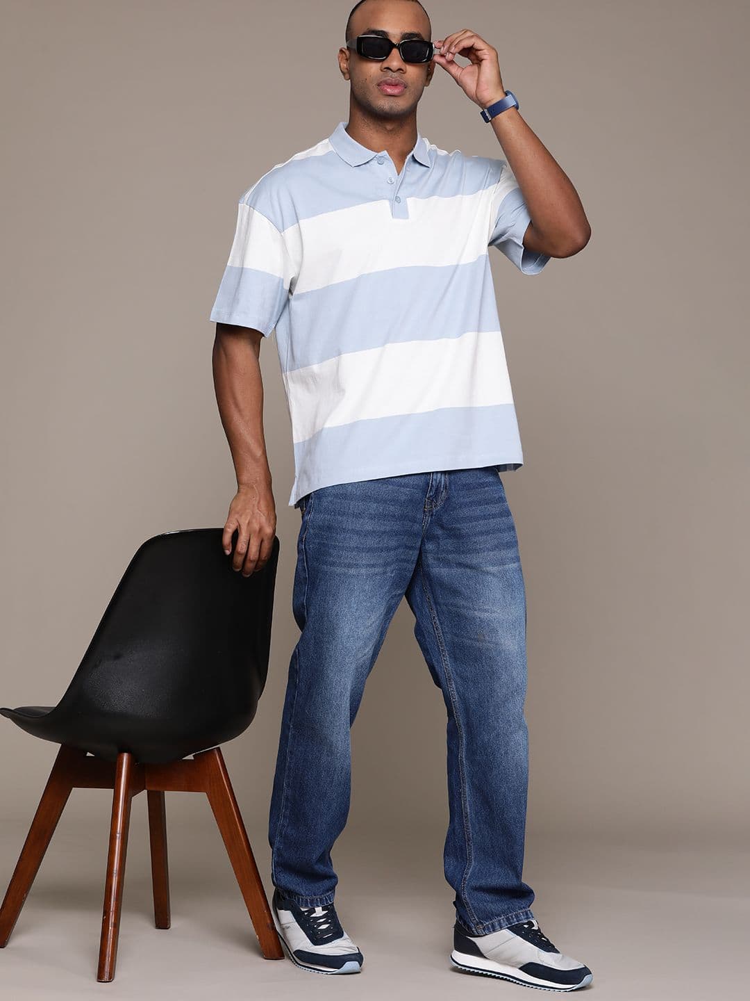 The Roadster Lifestyle Co. Men Striped Polo Collar Pure Cotton T-shirt - view 1