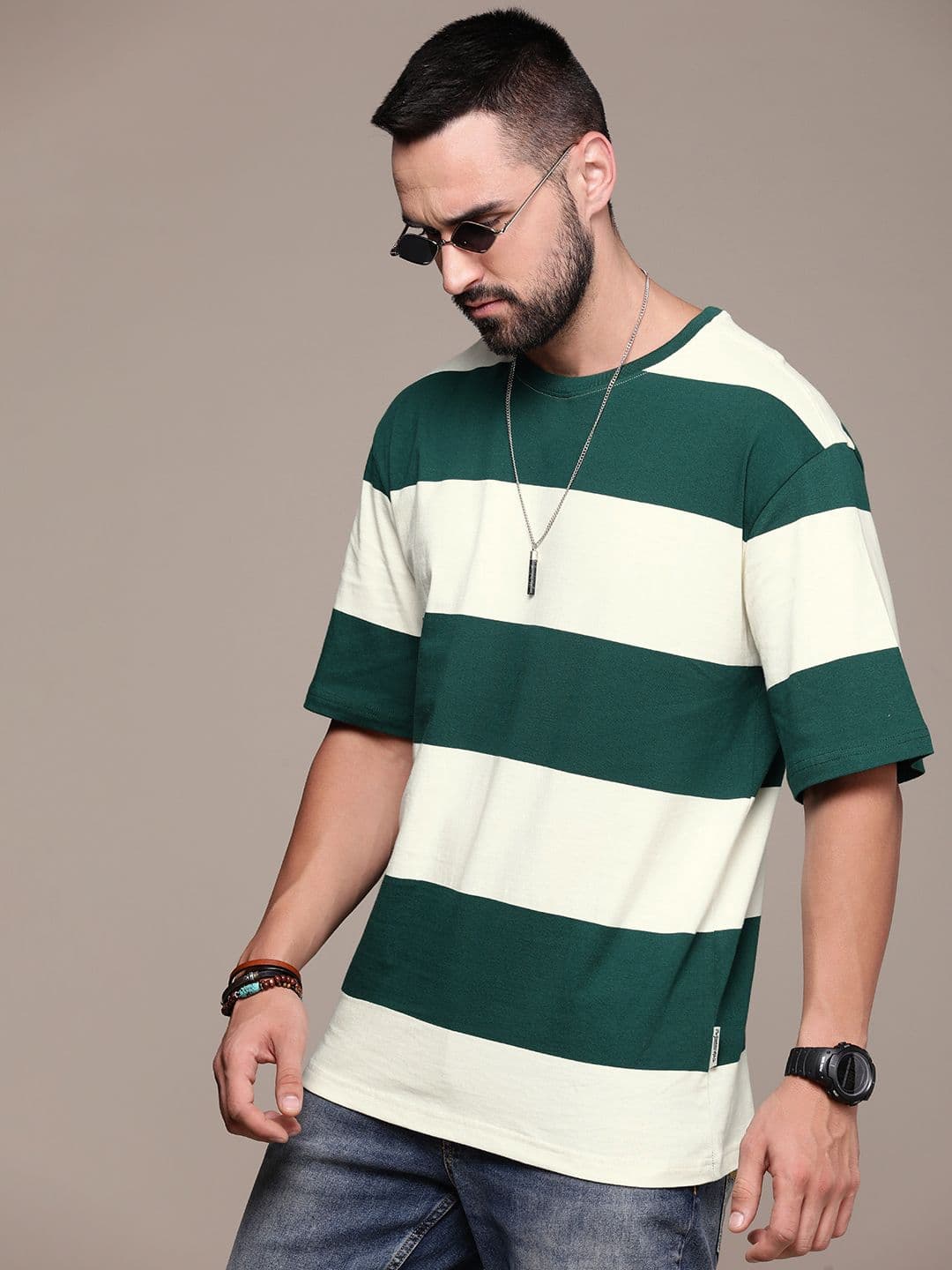 Roadster Men Striped Pure Cotton T-shirt - view 1